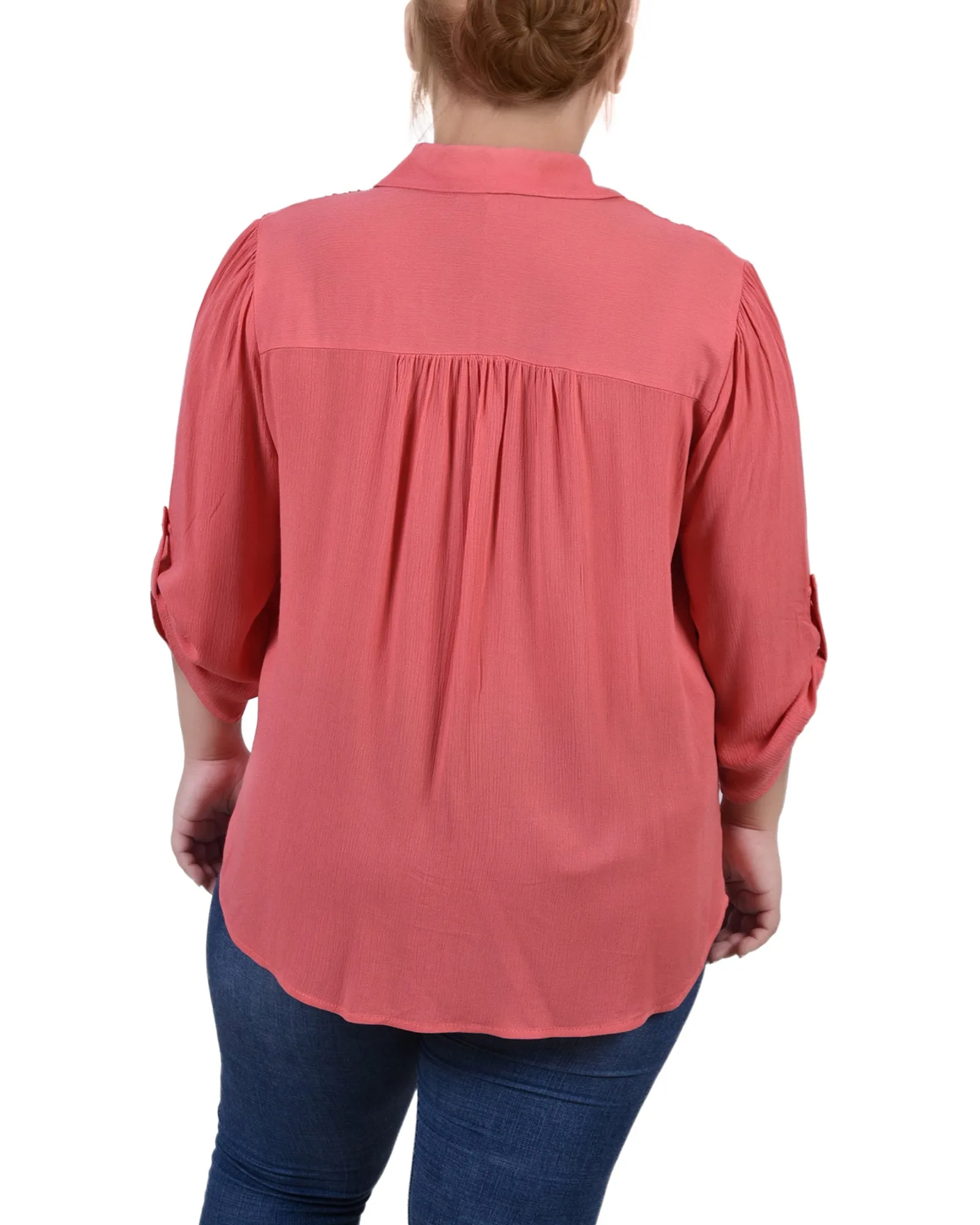 Plus Size 3/4 Sleeve Crepon Blouse