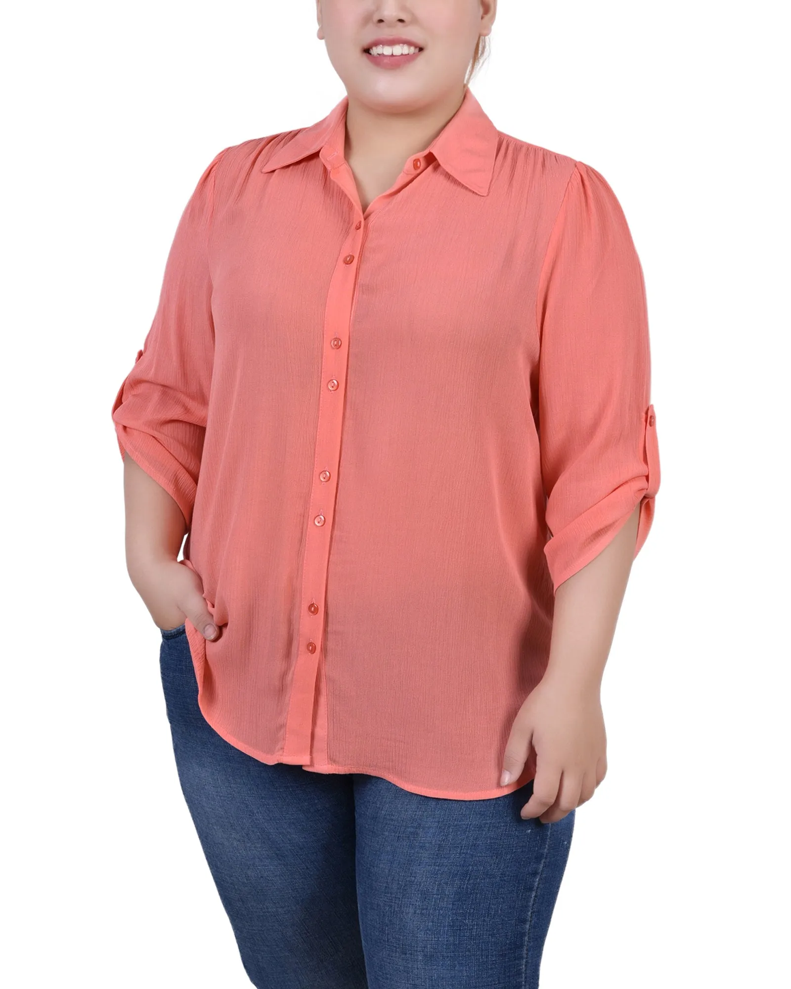 Plus Size 3/4 Sleeve Crepon Blouse