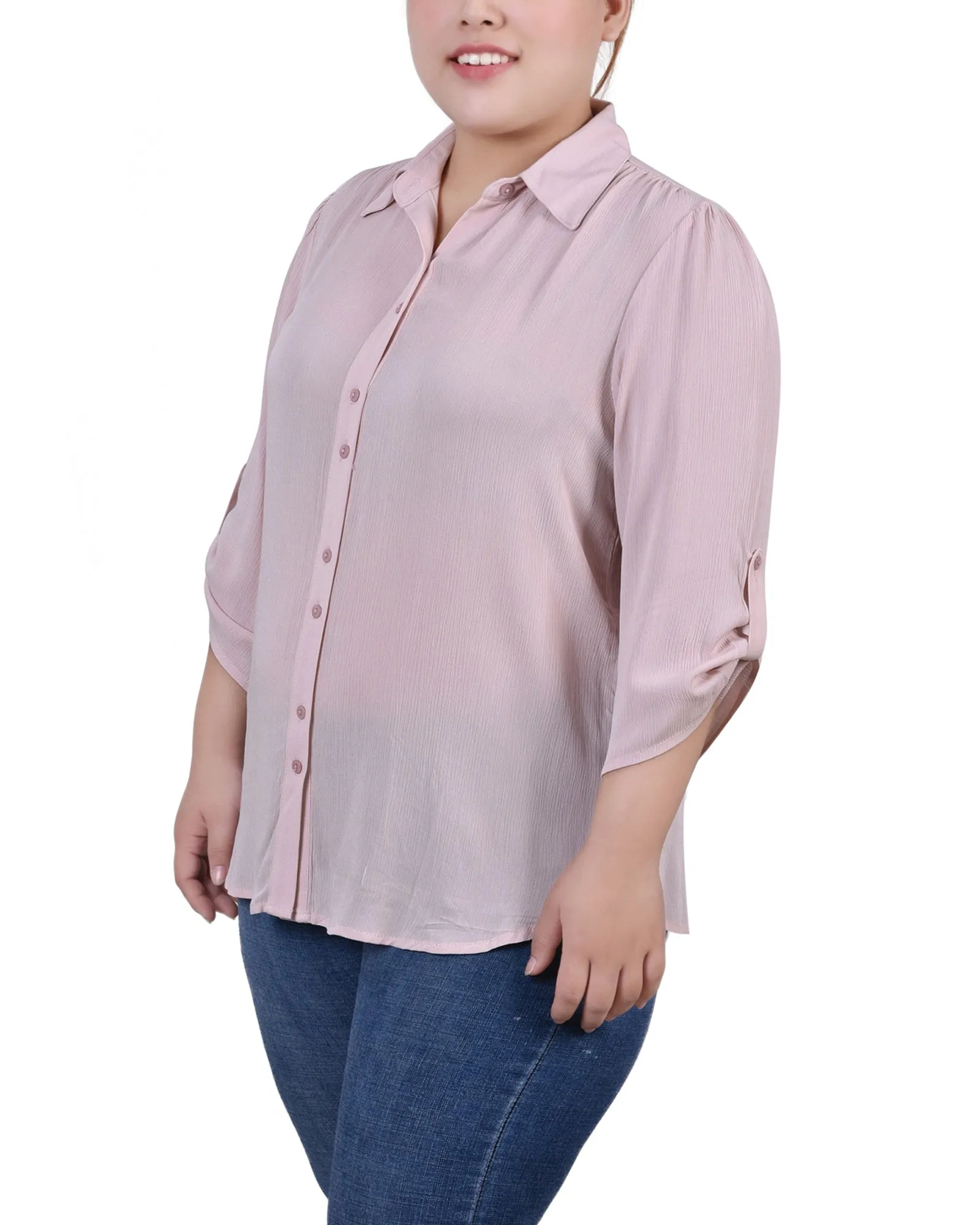 Plus Size 3/4 Sleeve Crepon Blouse
