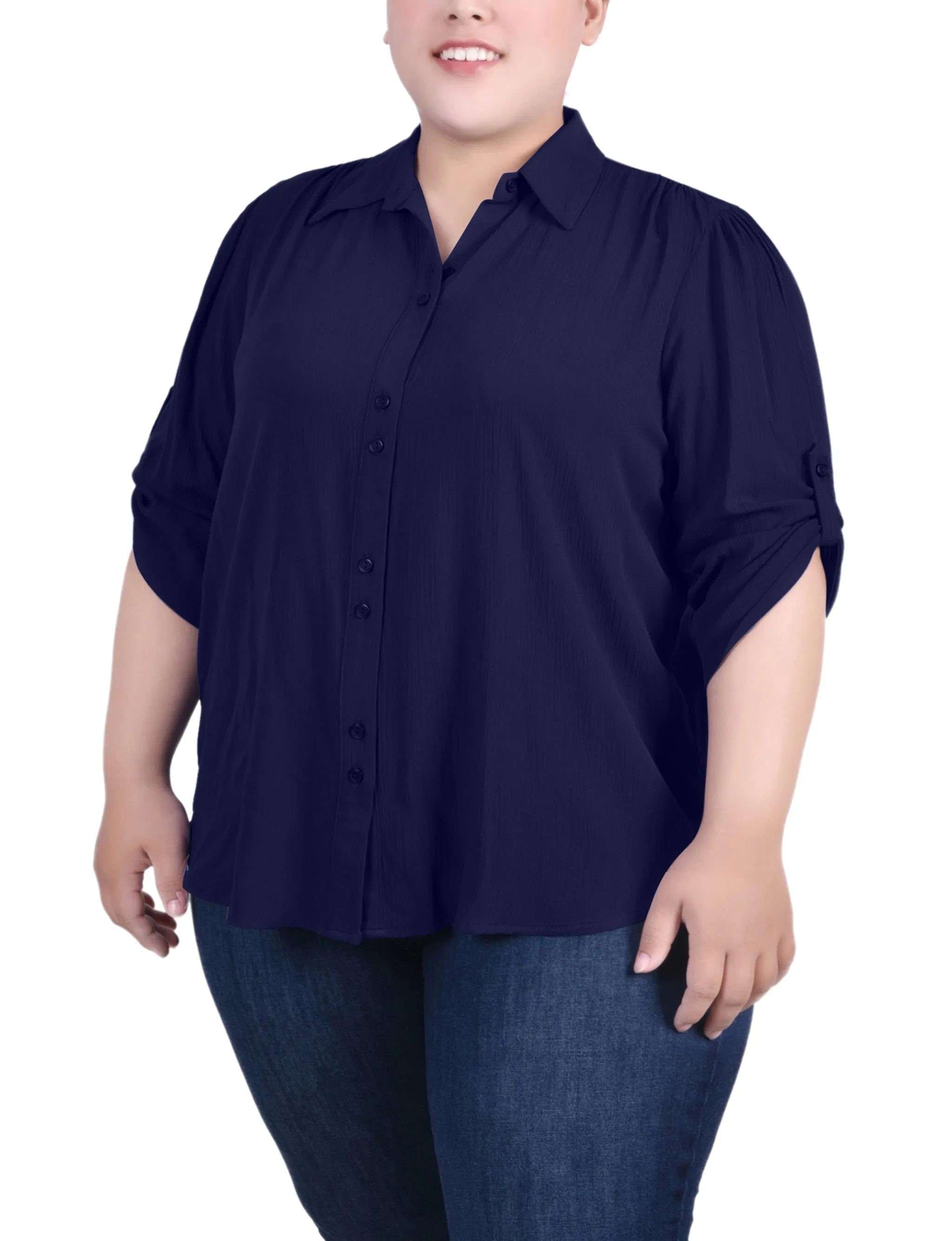 Plus Size 3/4 Sleeve Crepon Blouse
