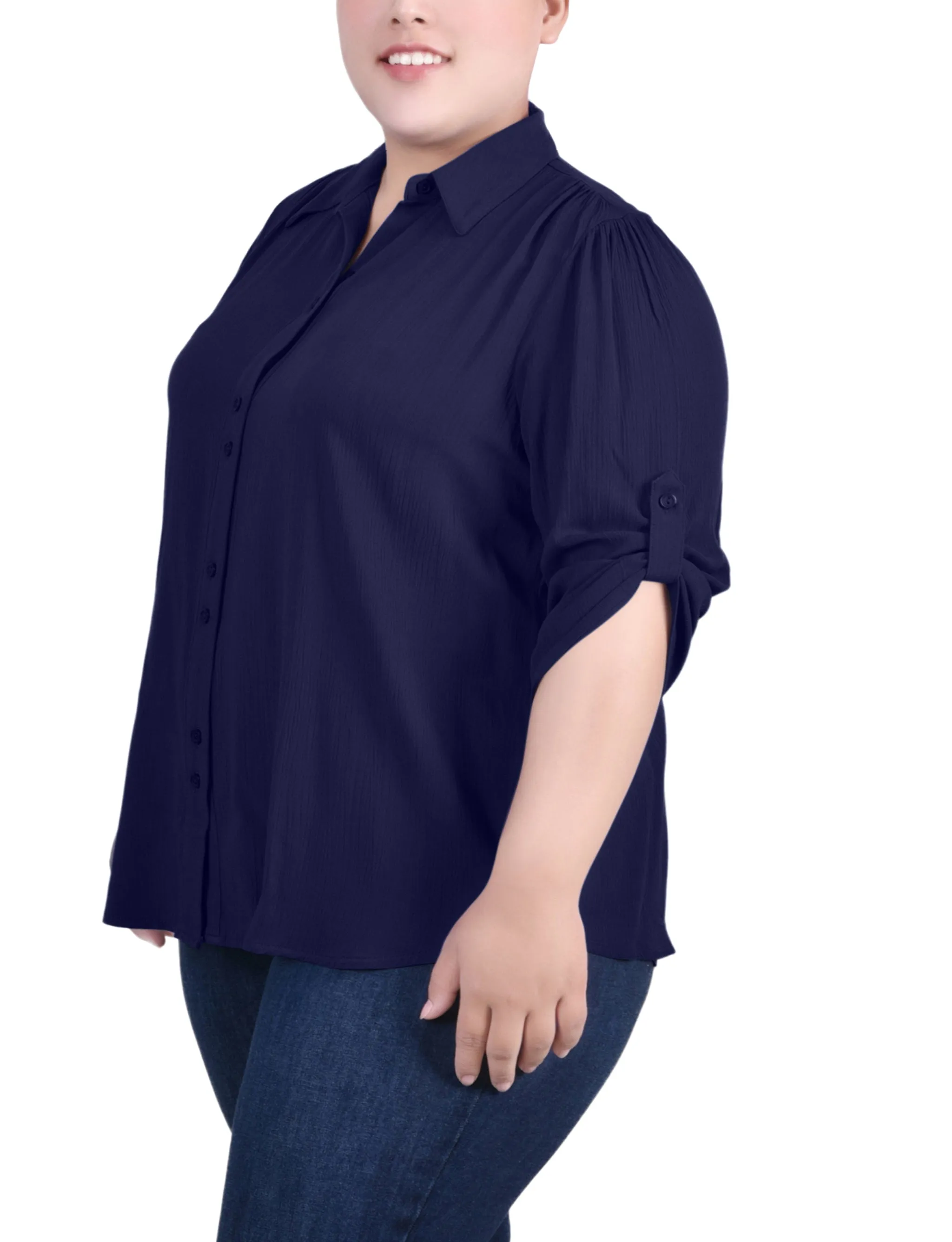 Plus Size 3/4 Sleeve Crepon Blouse