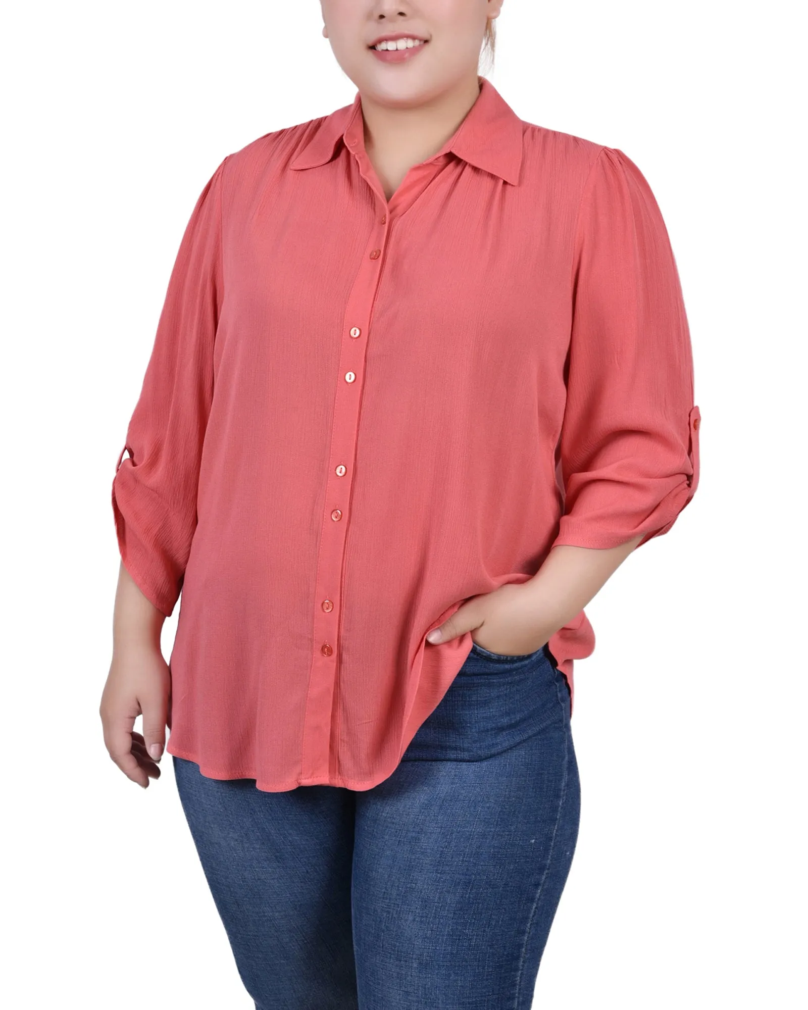 Plus Size 3/4 Sleeve Crepon Blouse