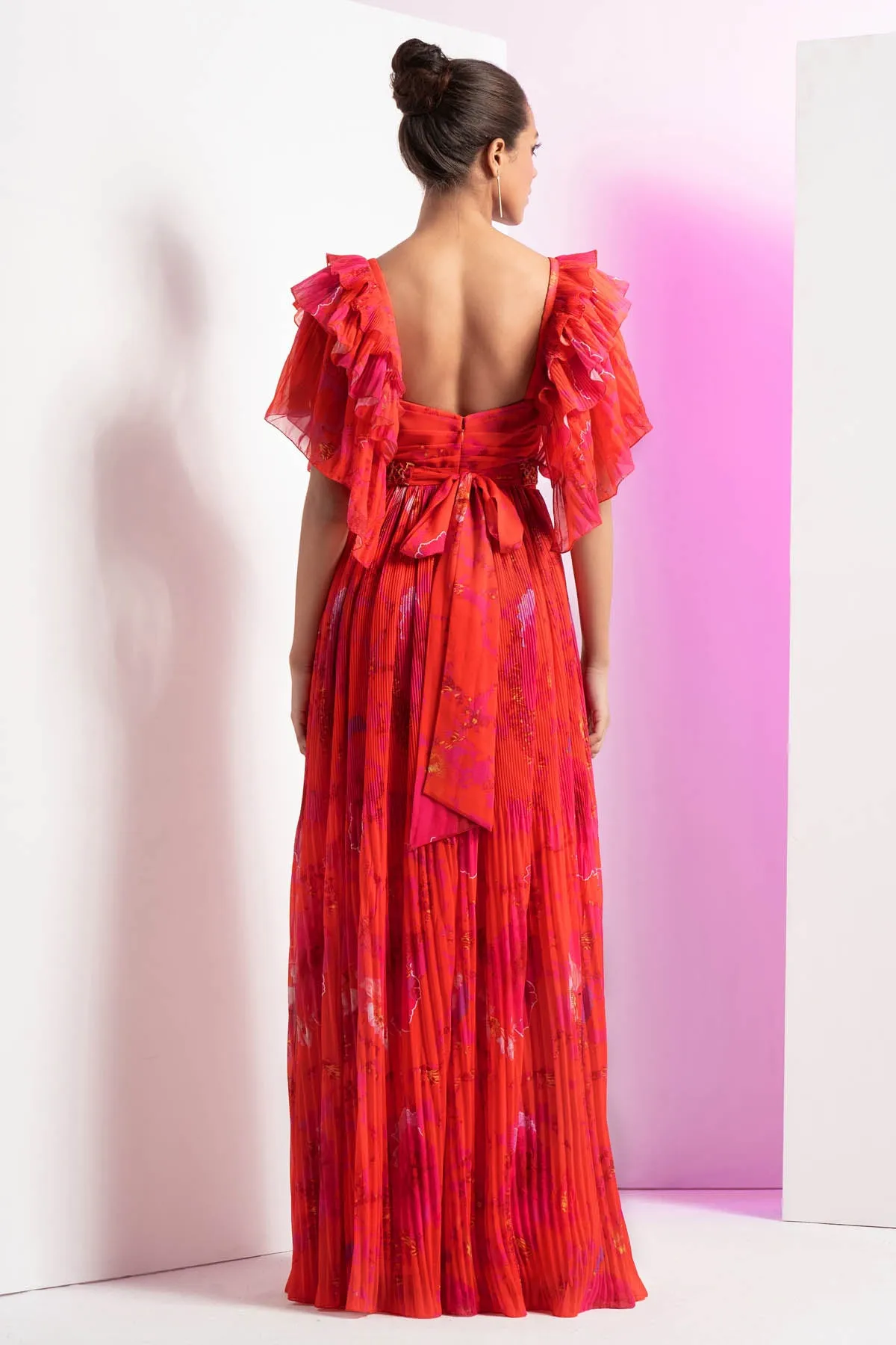 Poppy Red Pleated Gown