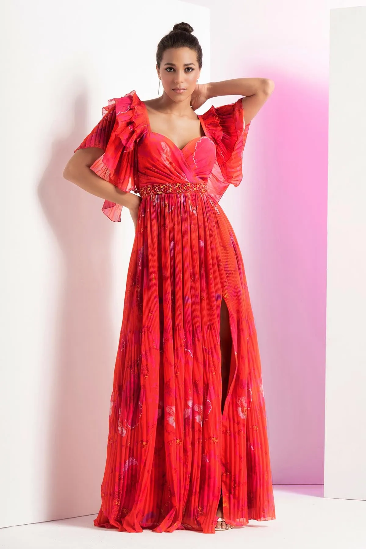 Poppy Red Pleated Gown