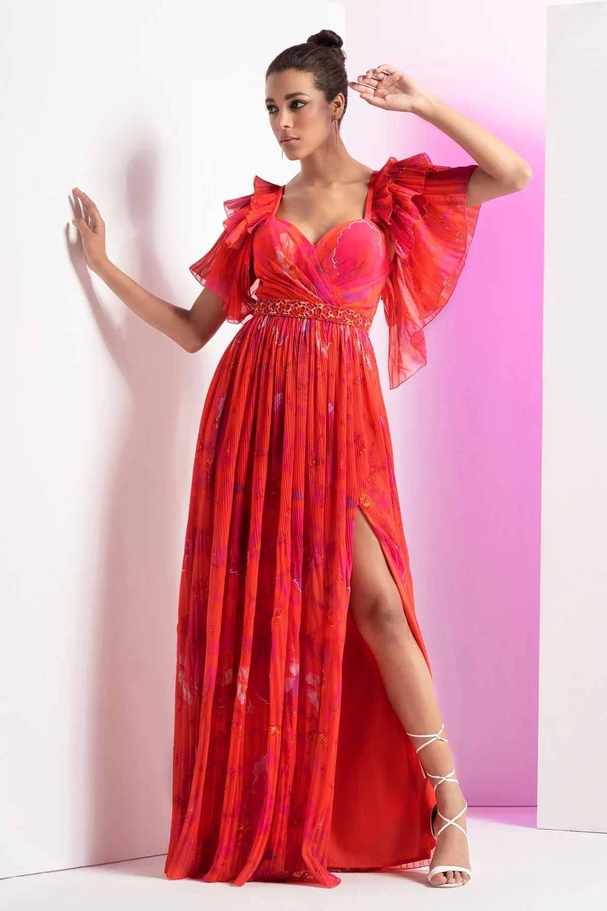 Poppy Red Pleated Gown