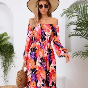 Printed Long Sleeve Midi Dress
