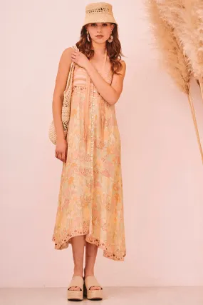 Printed Midi Dress - Peach