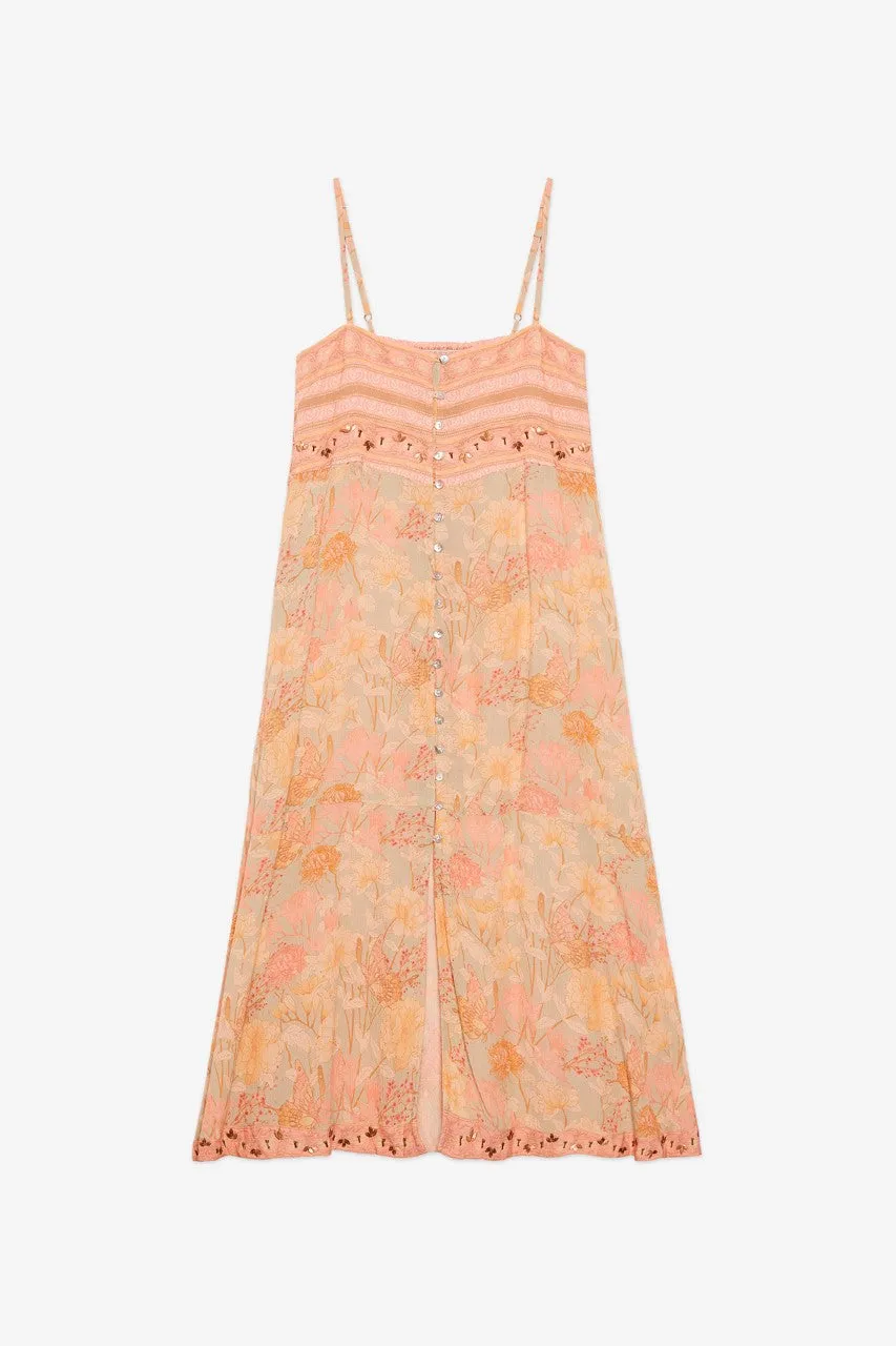 Printed Midi Dress - Peach
