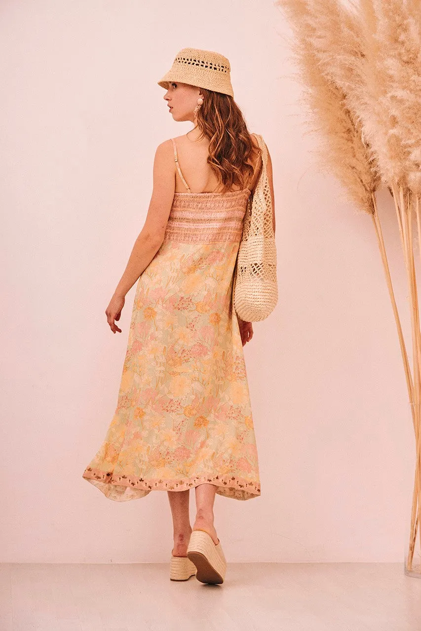 Printed Midi Dress - Peach