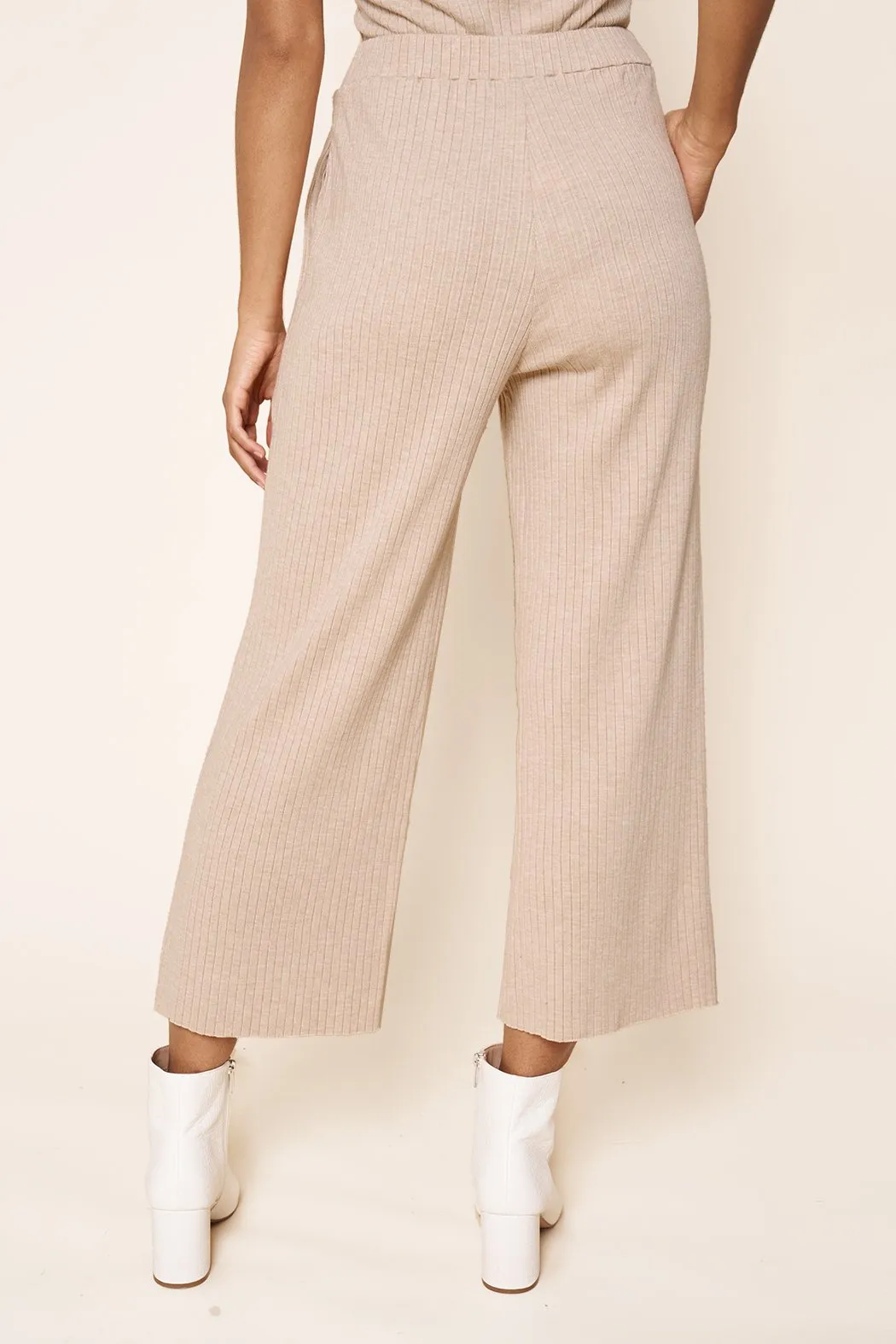 Provence Ribbed Knit Cropped Wide Leg Pants
