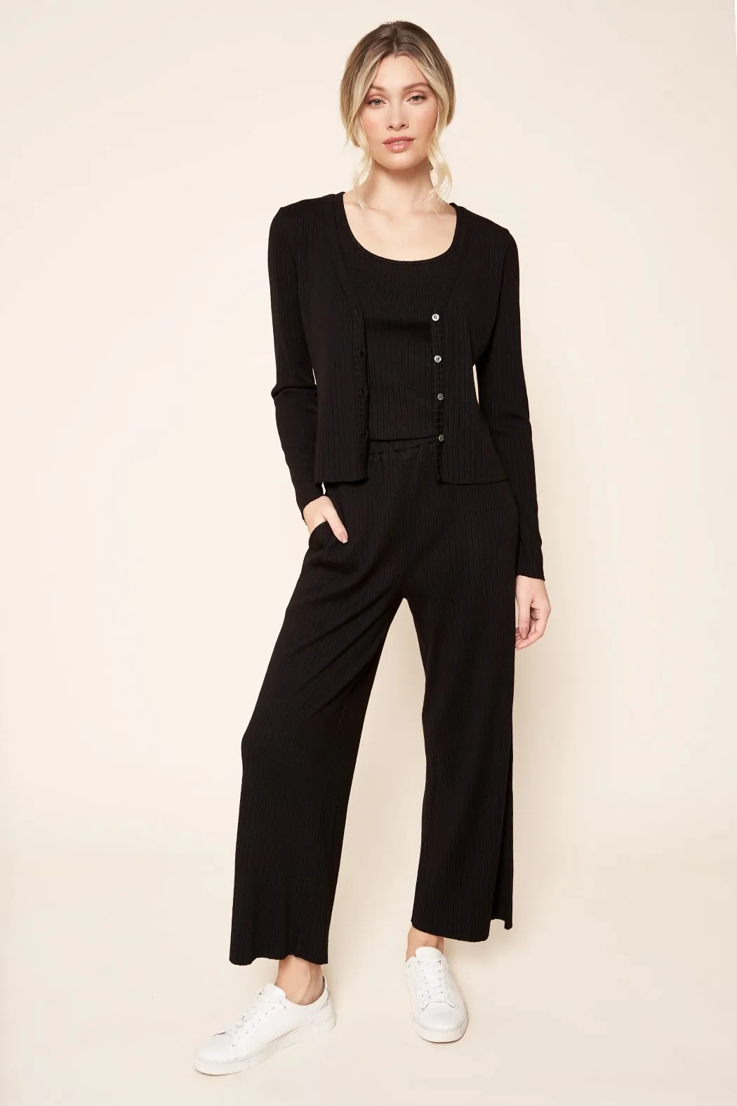 Provence Ribbed Knit Cropped Wide Leg Pants