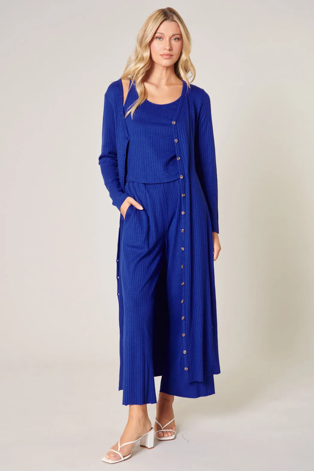 Provence Ribbed Knit Cropped Wide Leg Pants