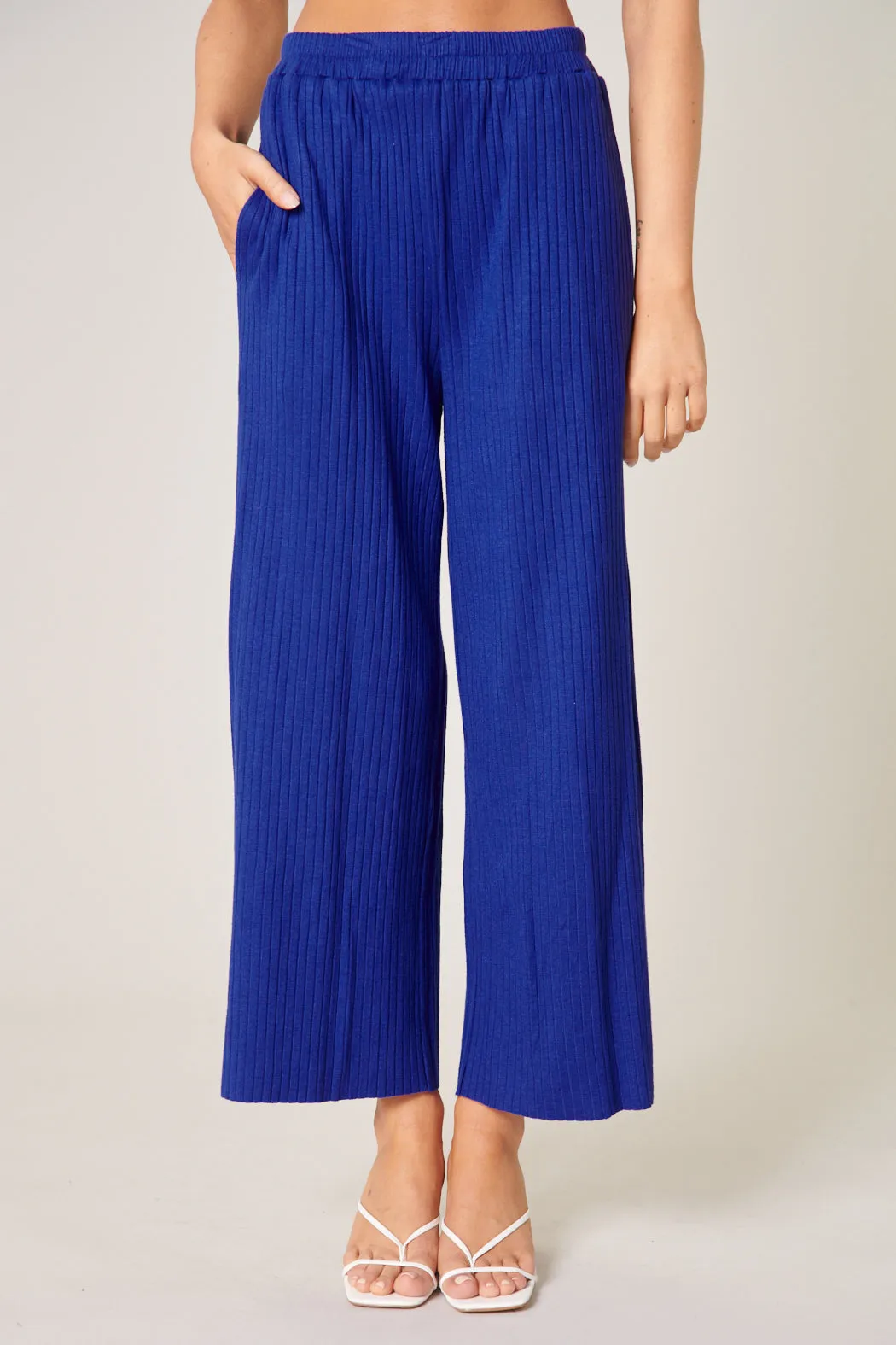 Provence Ribbed Knit Cropped Wide Leg Pants