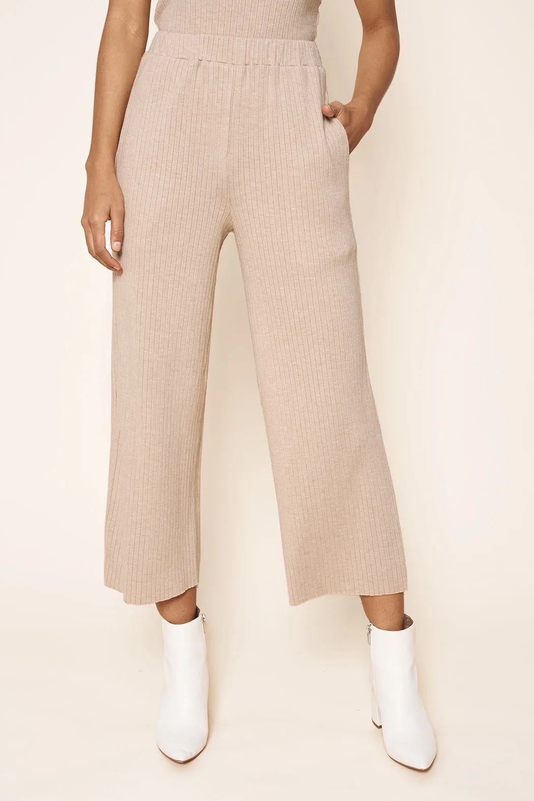 Provence Ribbed Knit Cropped Wide Leg Pants