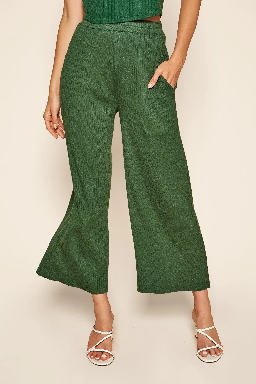 Provence Ribbed Knit Cropped Wide Leg Pants