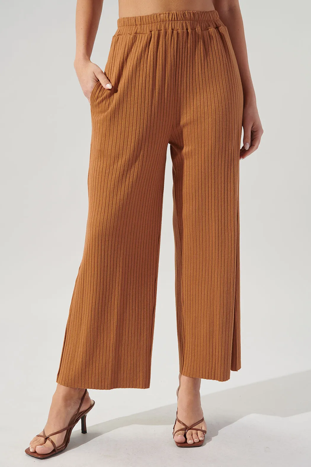 Provence Ribbed Knit Cropped Wide Leg Pants