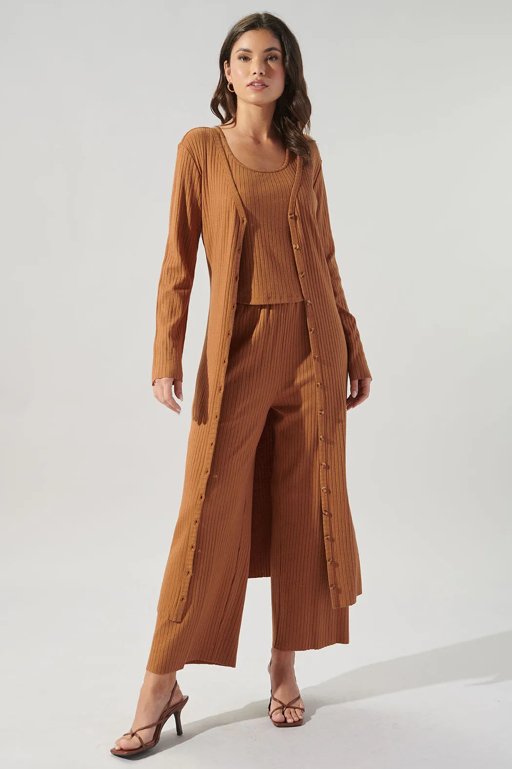 Provence Ribbed Knit Cropped Wide Leg Pants