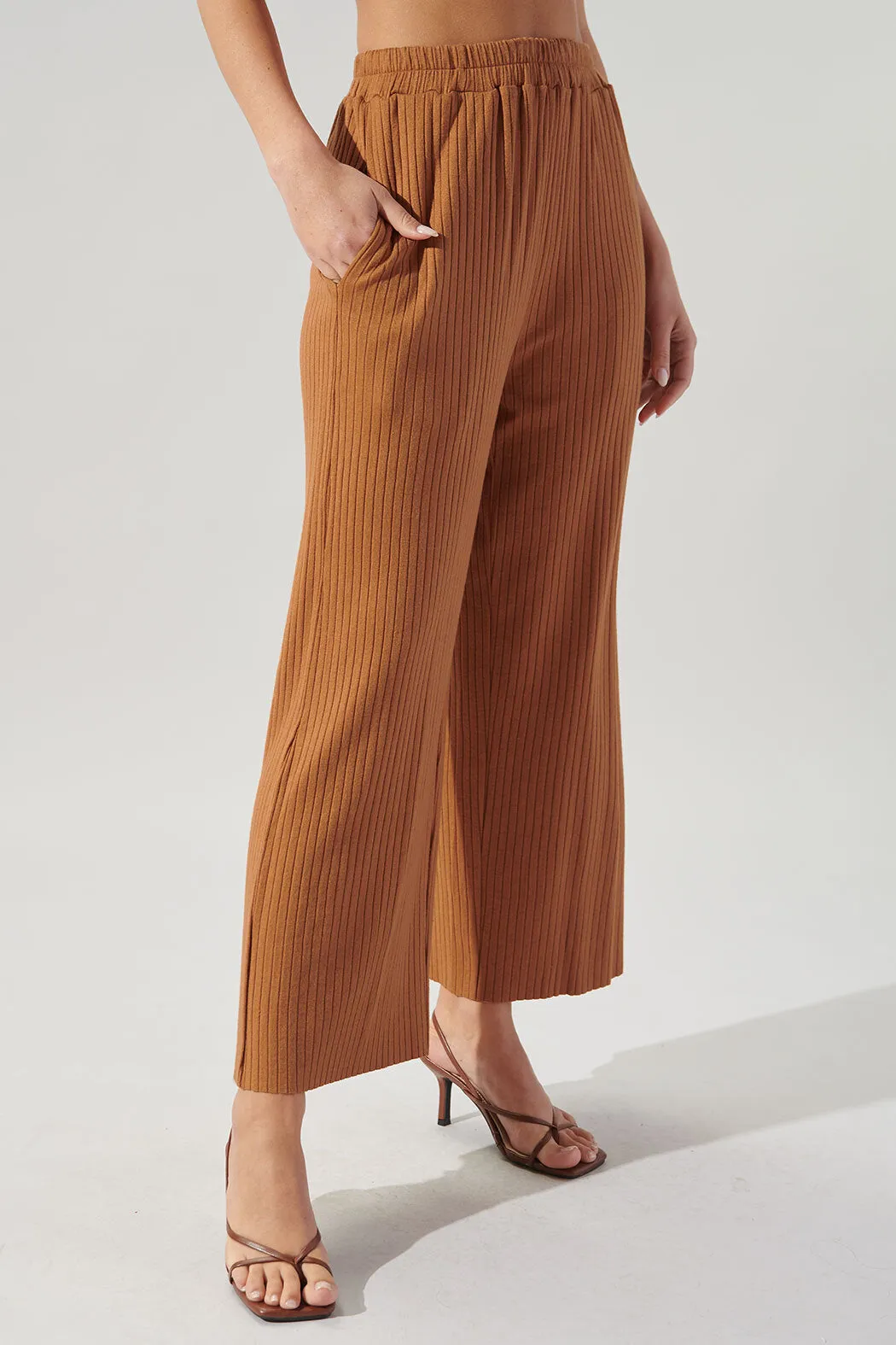 Provence Ribbed Knit Cropped Wide Leg Pants