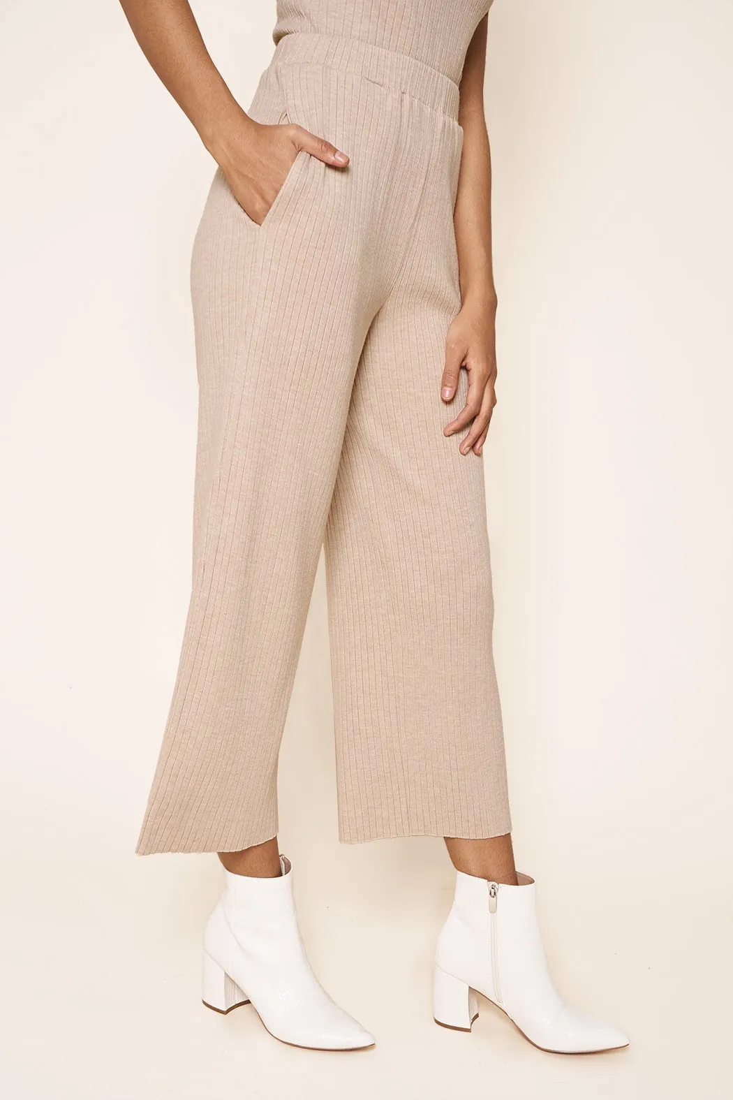 Provence Ribbed Knit Cropped Wide Leg Pants