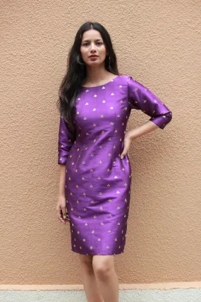 Purple Raw Silk Pencil Dress