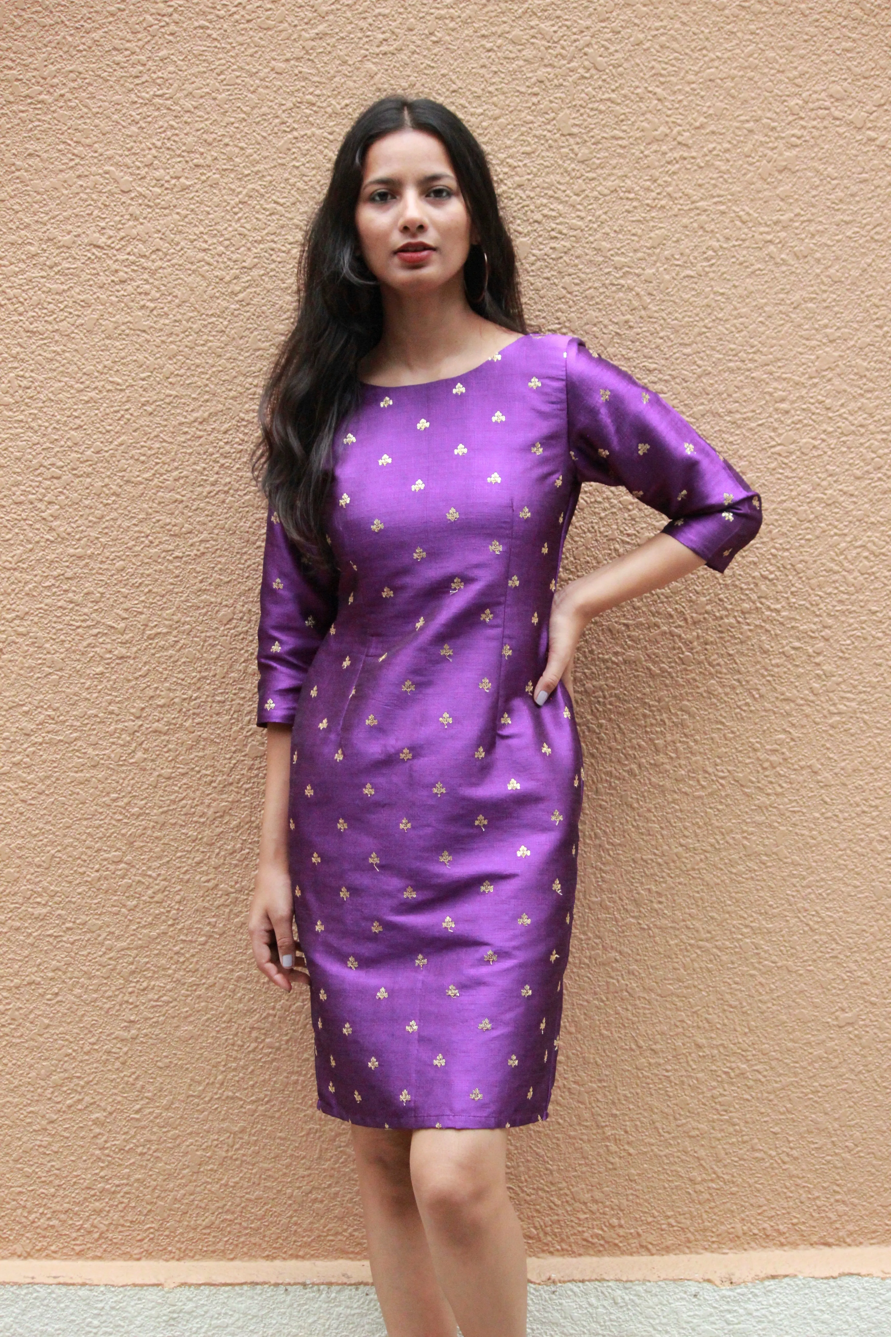 Purple Raw Silk Pencil Dress