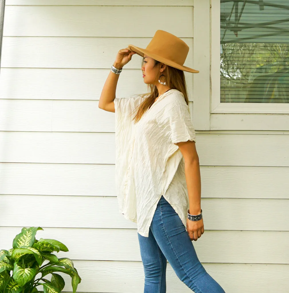 Raw Crinkled Cotton Gauze Boho Blouse