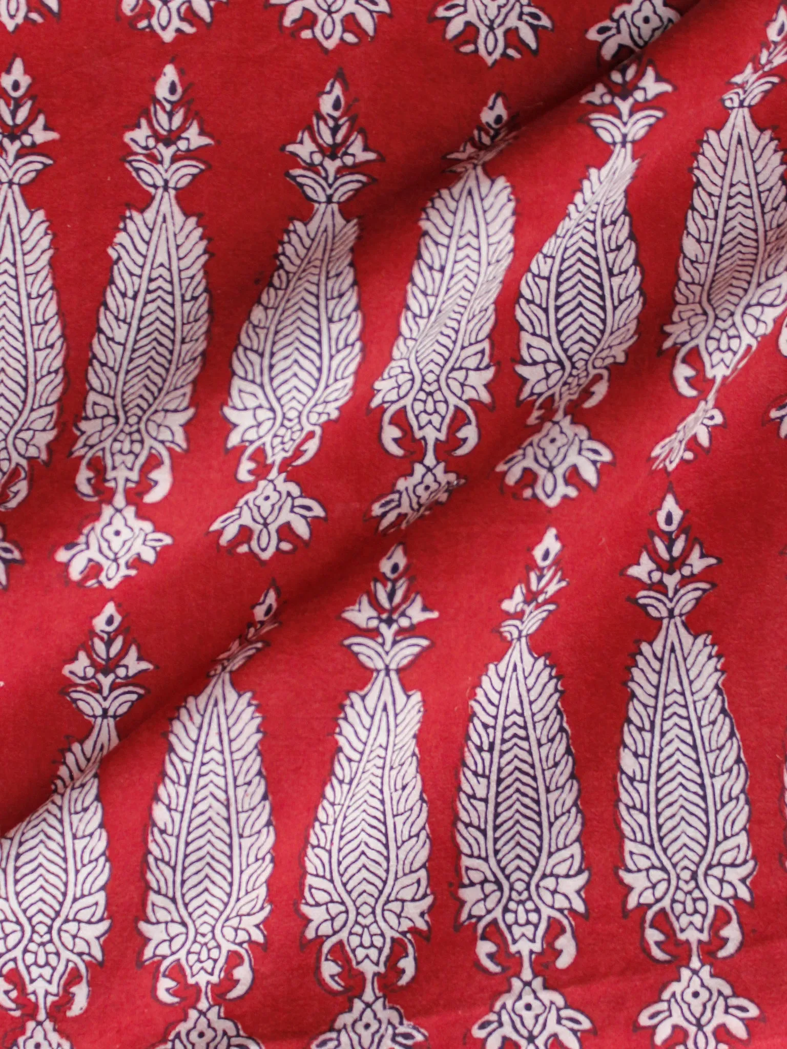 Red Black Beige Bagh Printed Cotton Fabric Per Meter - F005F1698