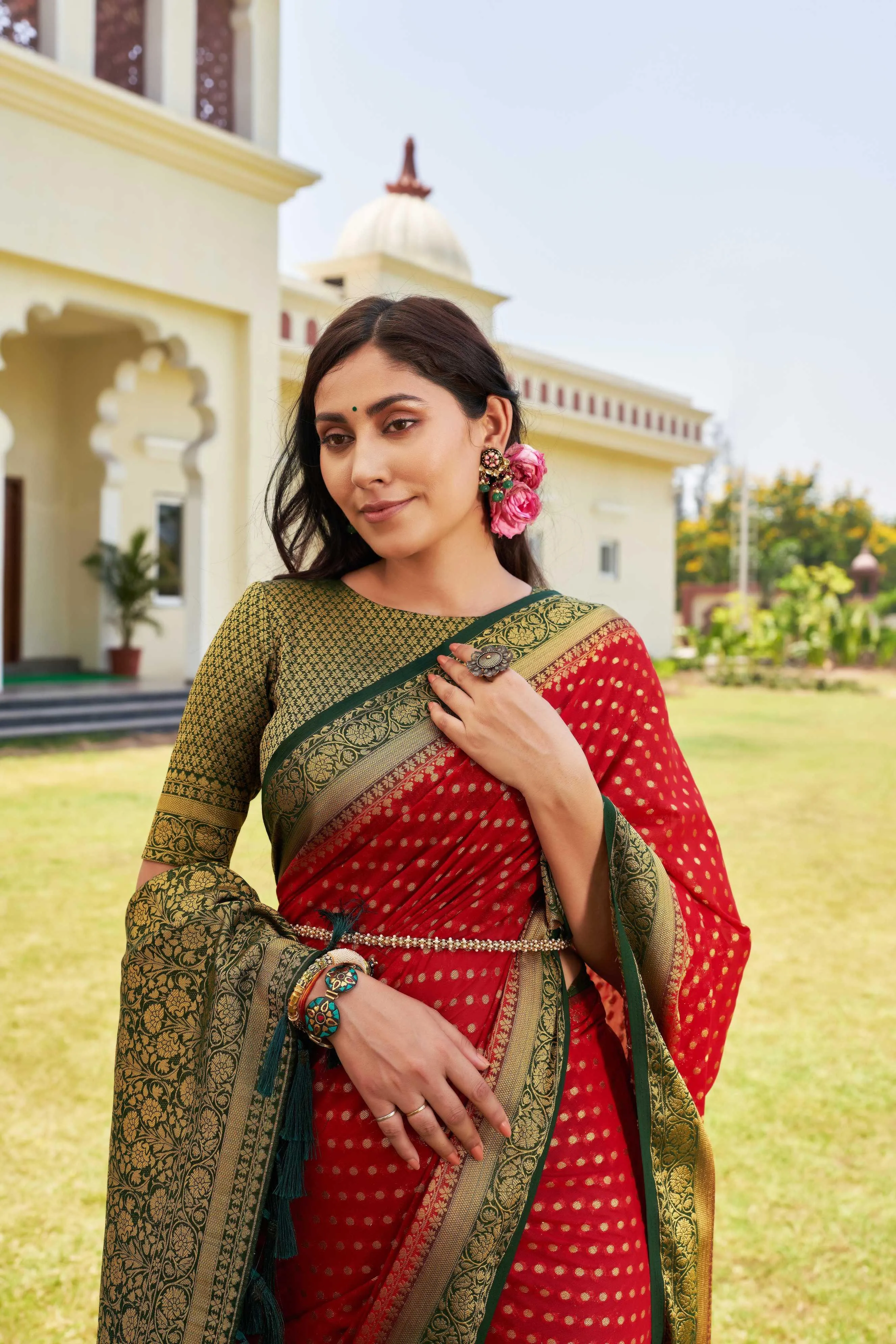 Red Pure Georgette Saree