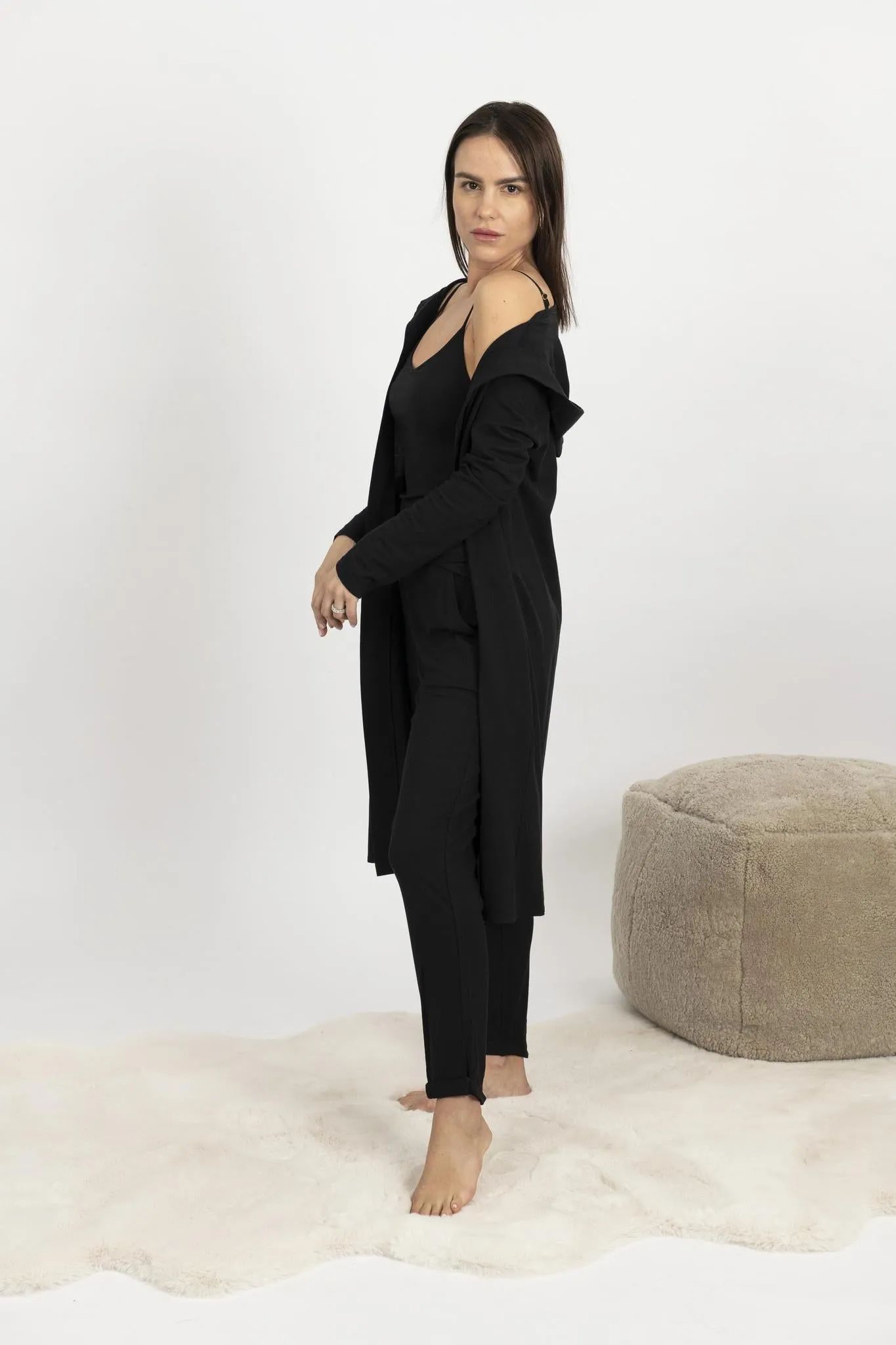 Ribbed cardigan in black