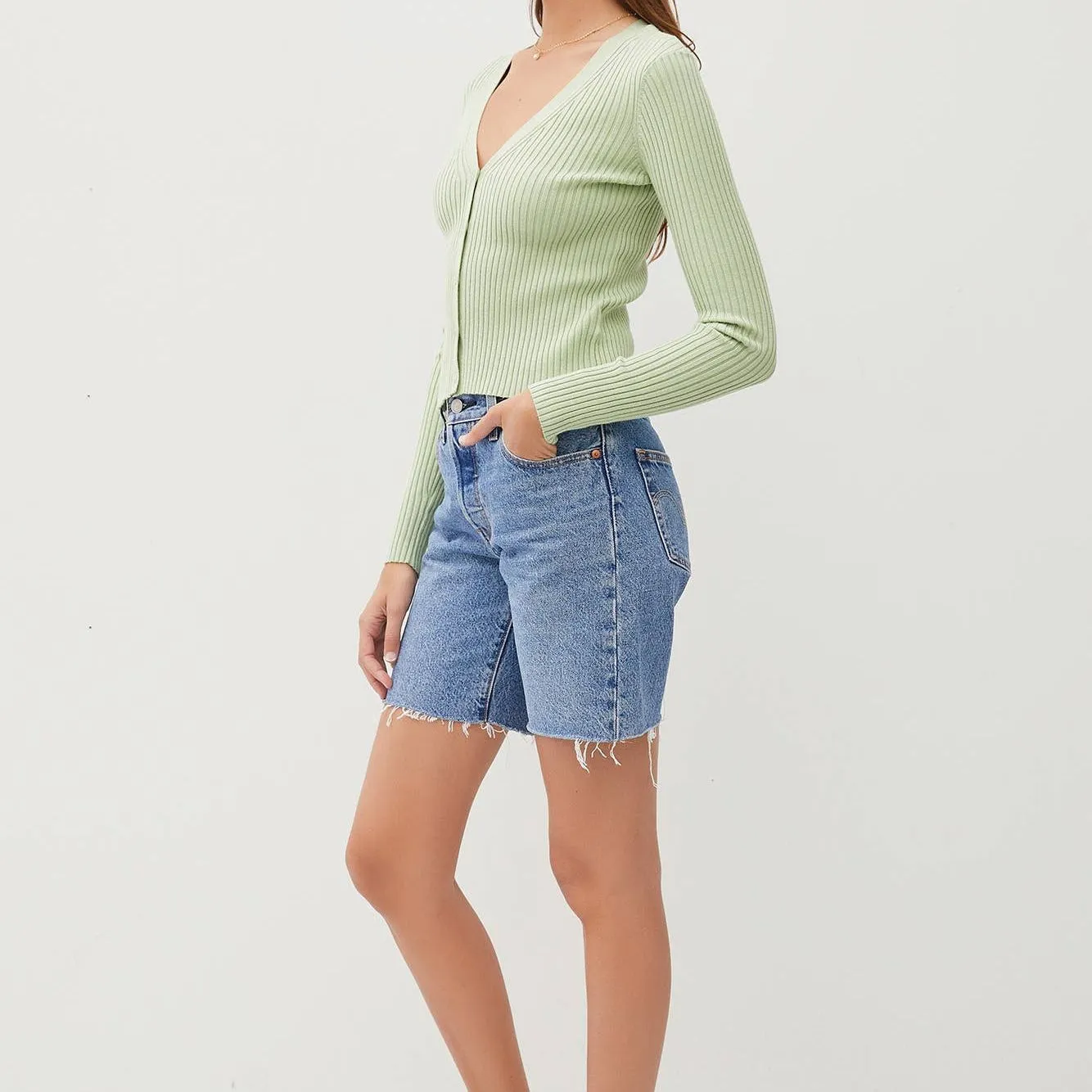 Ribbed V-Neck Slim Cardigan