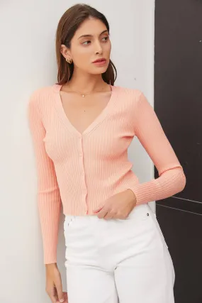 Ribbed V-Neck Slim Cardigan