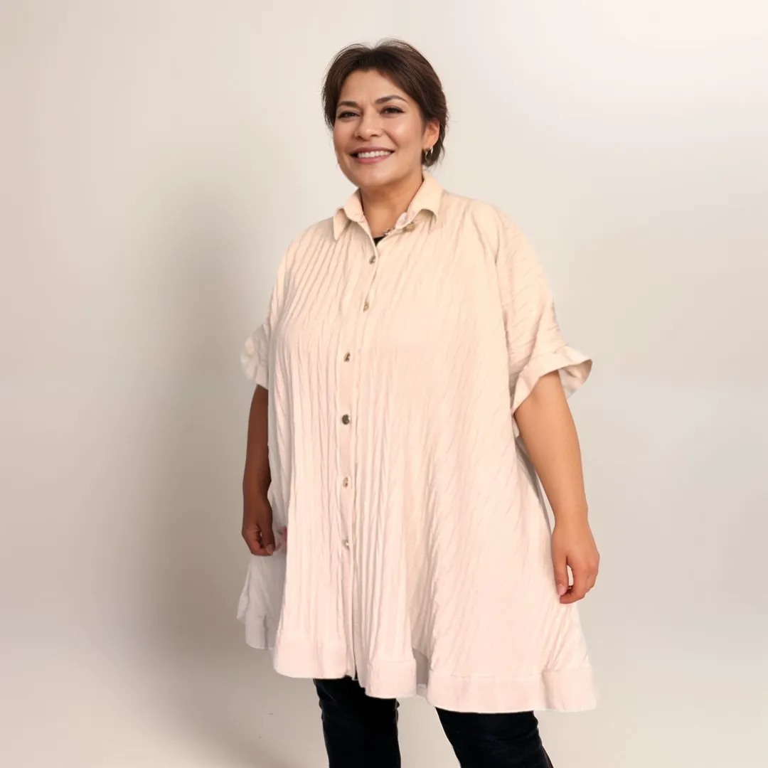 ROCKTHOSECURVES CRINKLED FRILLED EDGE LONG LENGTH OVERSIZED BLOUSE / SHIRT