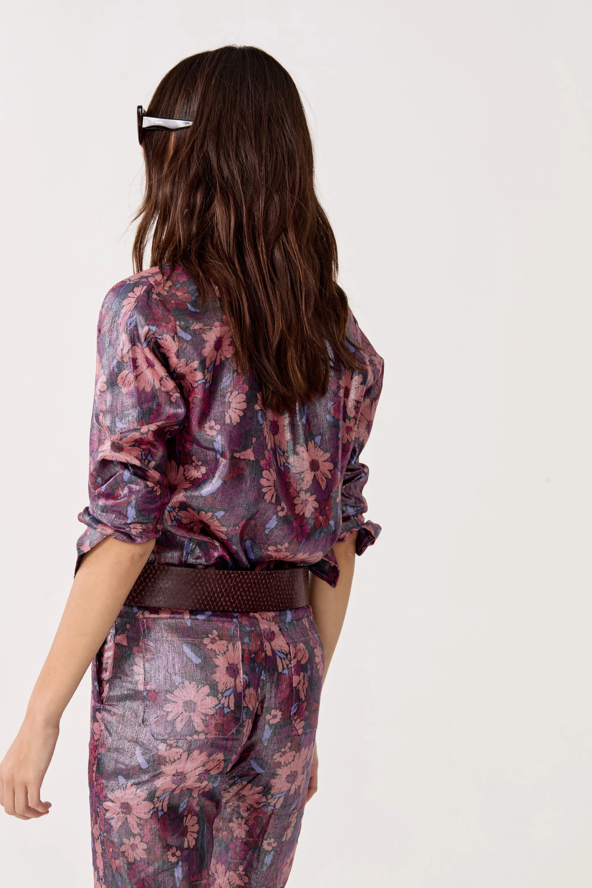 San Marino Metallic Linen Shirt - Gerbera Print