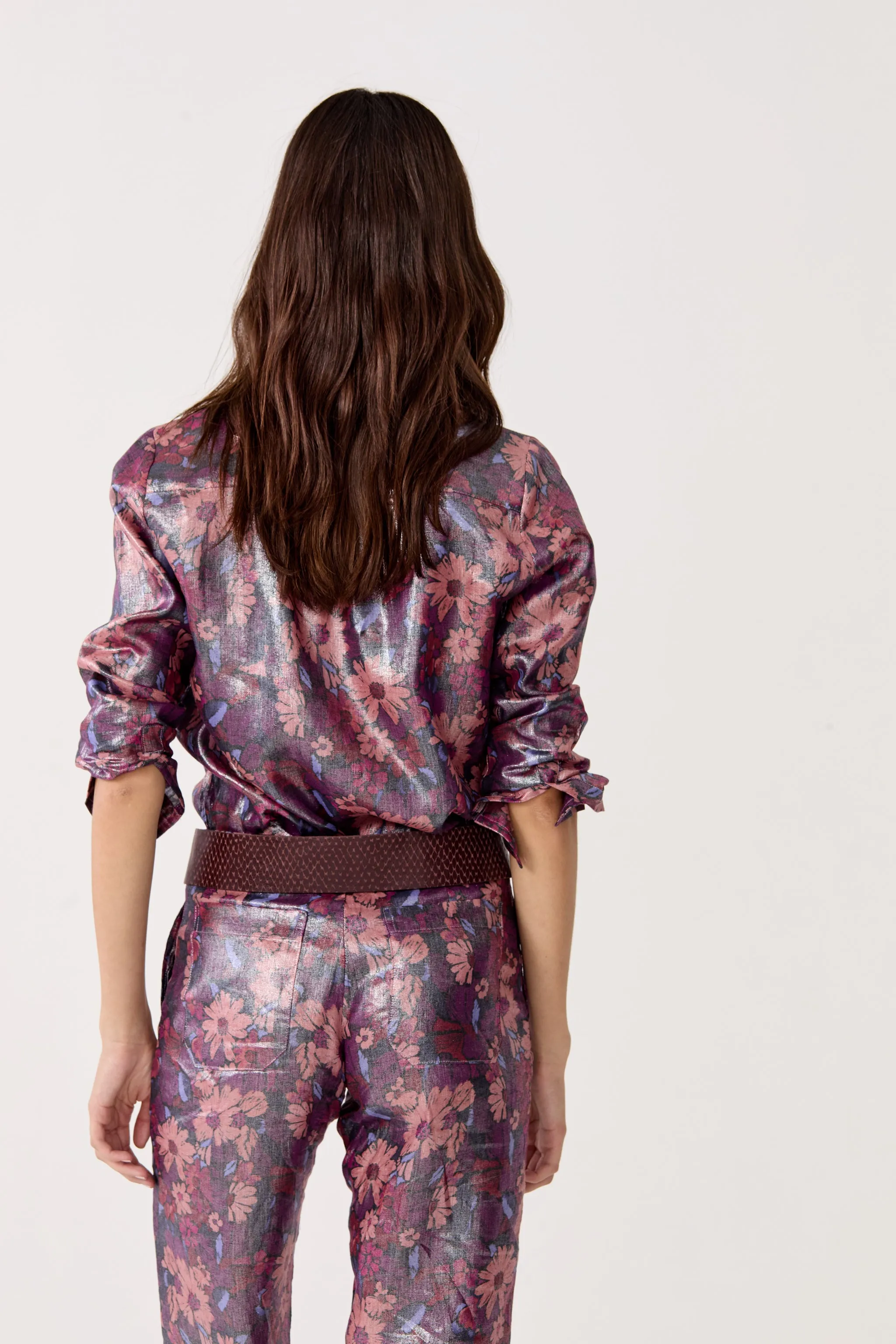 San Marino Metallic Linen Shirt - Gerbera Print