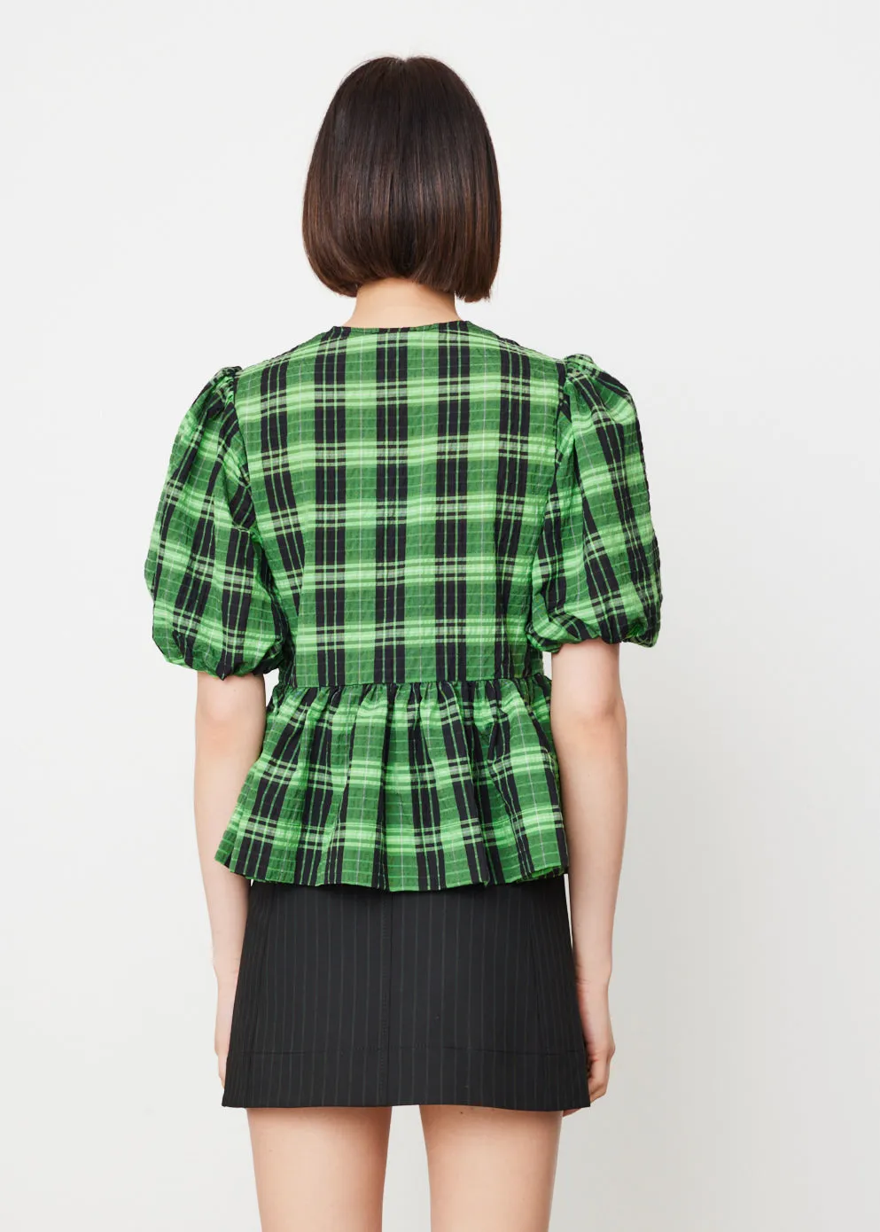 Seersucker Check Wrap Blouse