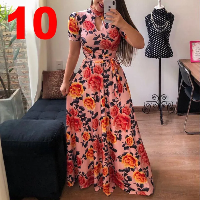 Sexy Fashion Digital Short Sleeve Printing Large Swing Dress