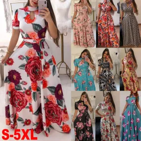 Sexy Fashion Digital Short Sleeve Printing Large Swing Dress