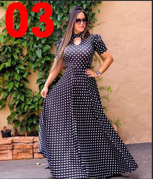Sexy Fashion Digital Short Sleeve Printing Large Swing Dress