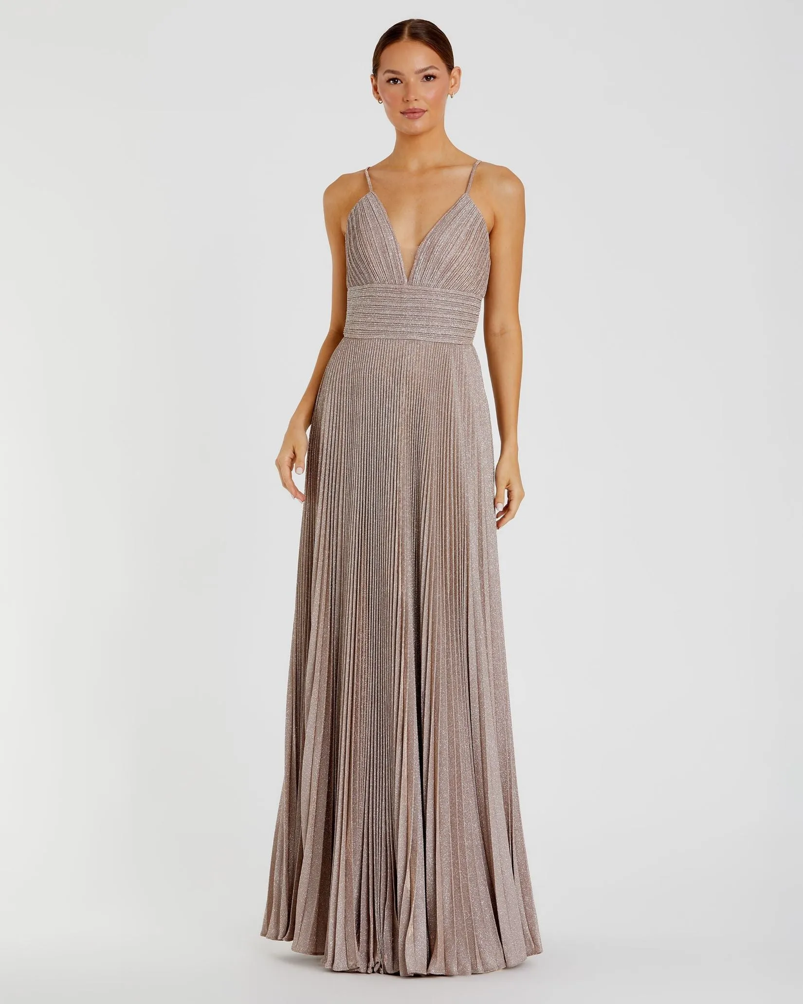 Shimmer Pleated V-Neck Gown