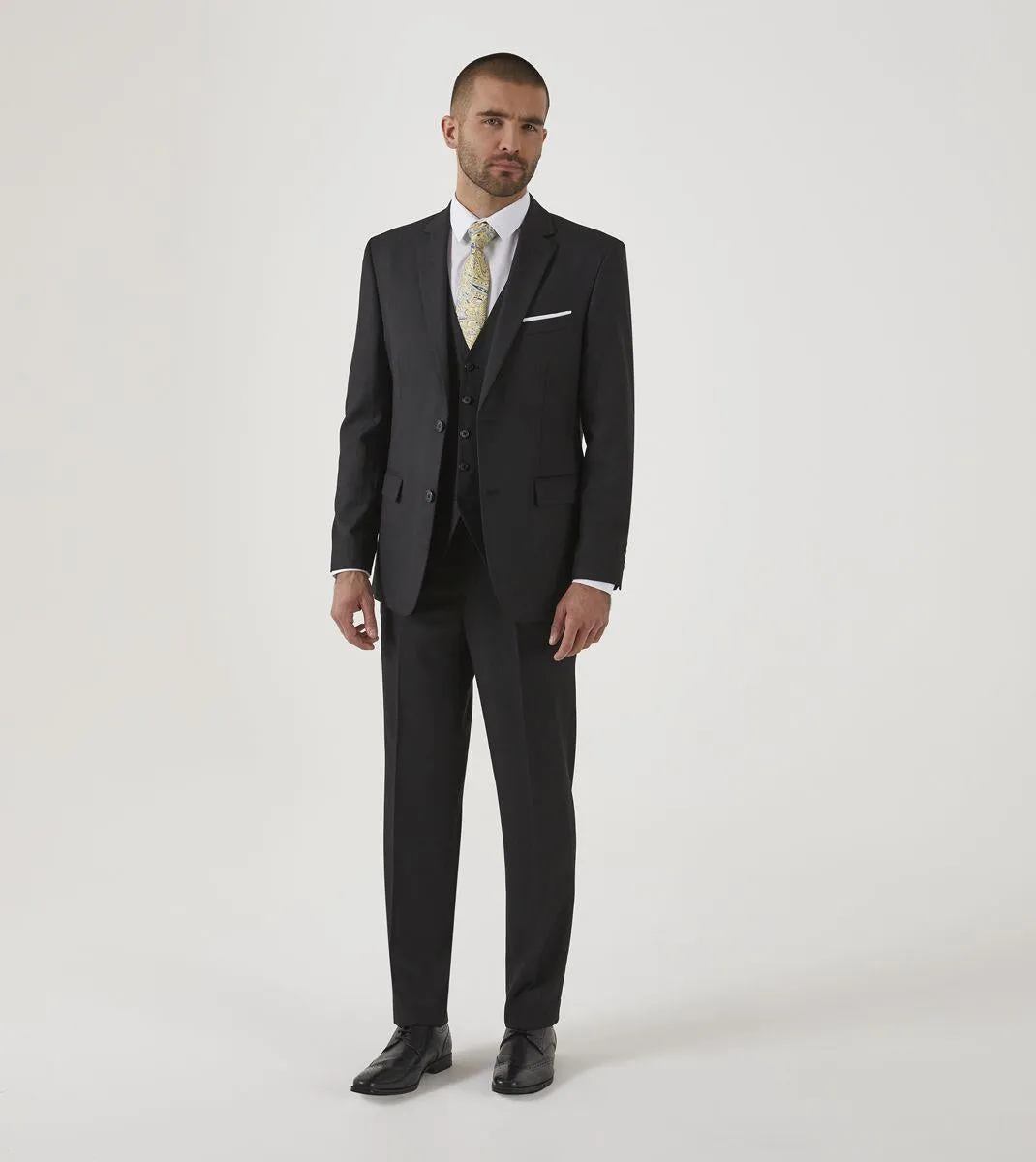 Skopes Men's Romulus Tailored Fit Trouser in Black Plain Texture 28 Short to 72 Long