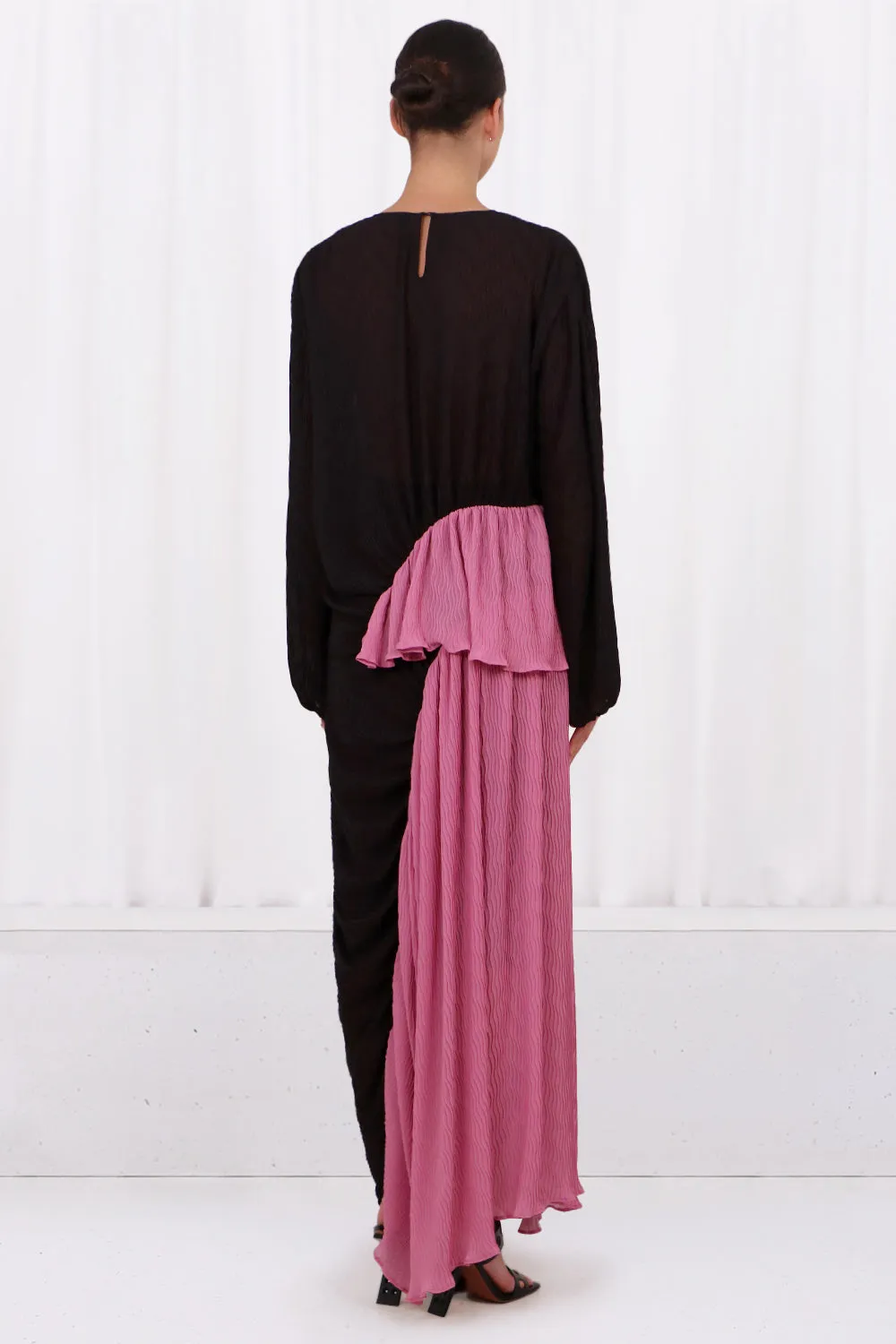SOFI RUCHED BLOUSE LONG SLEEVE | BLACK/PINK