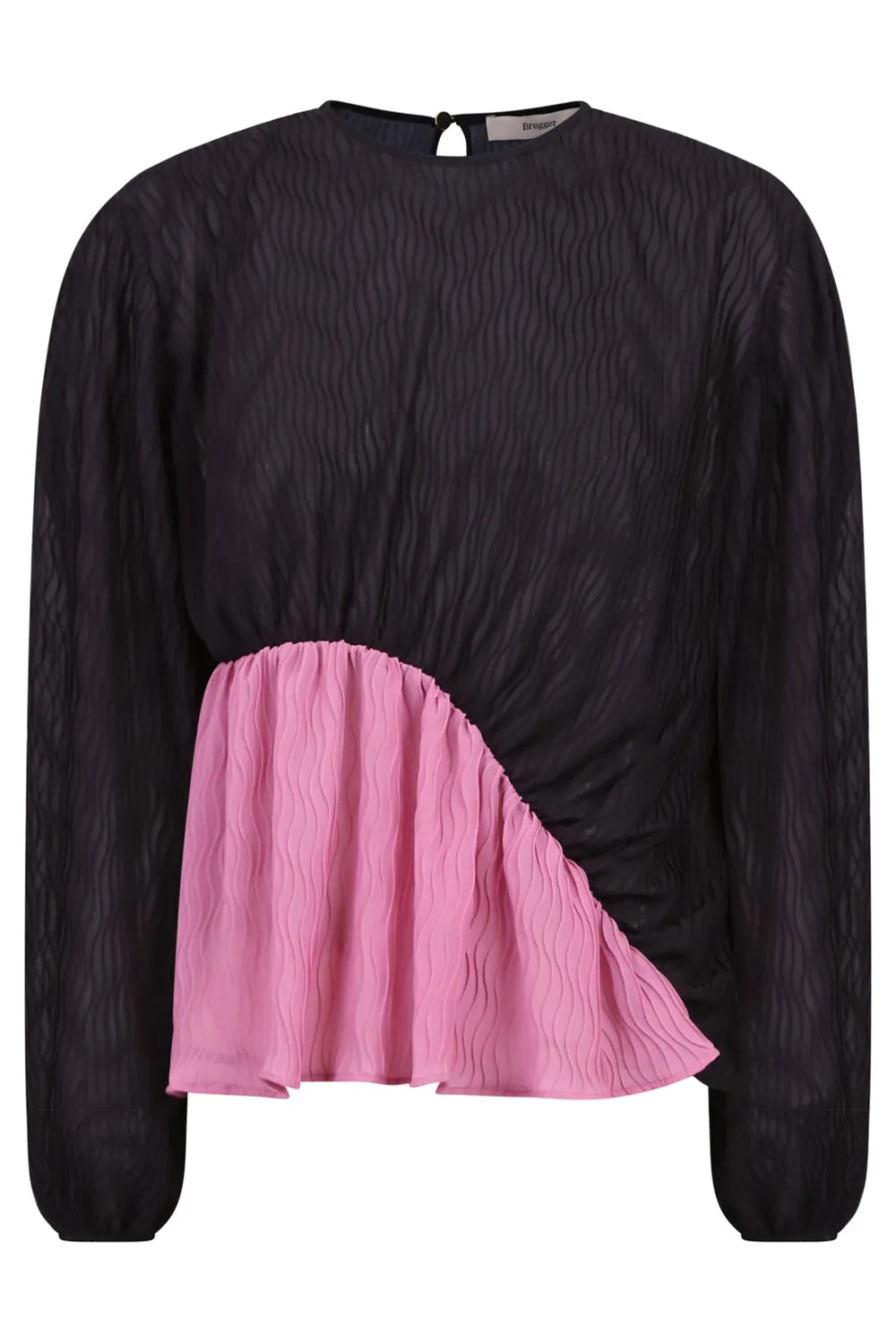 SOFI RUCHED BLOUSE LONG SLEEVE | BLACK/PINK