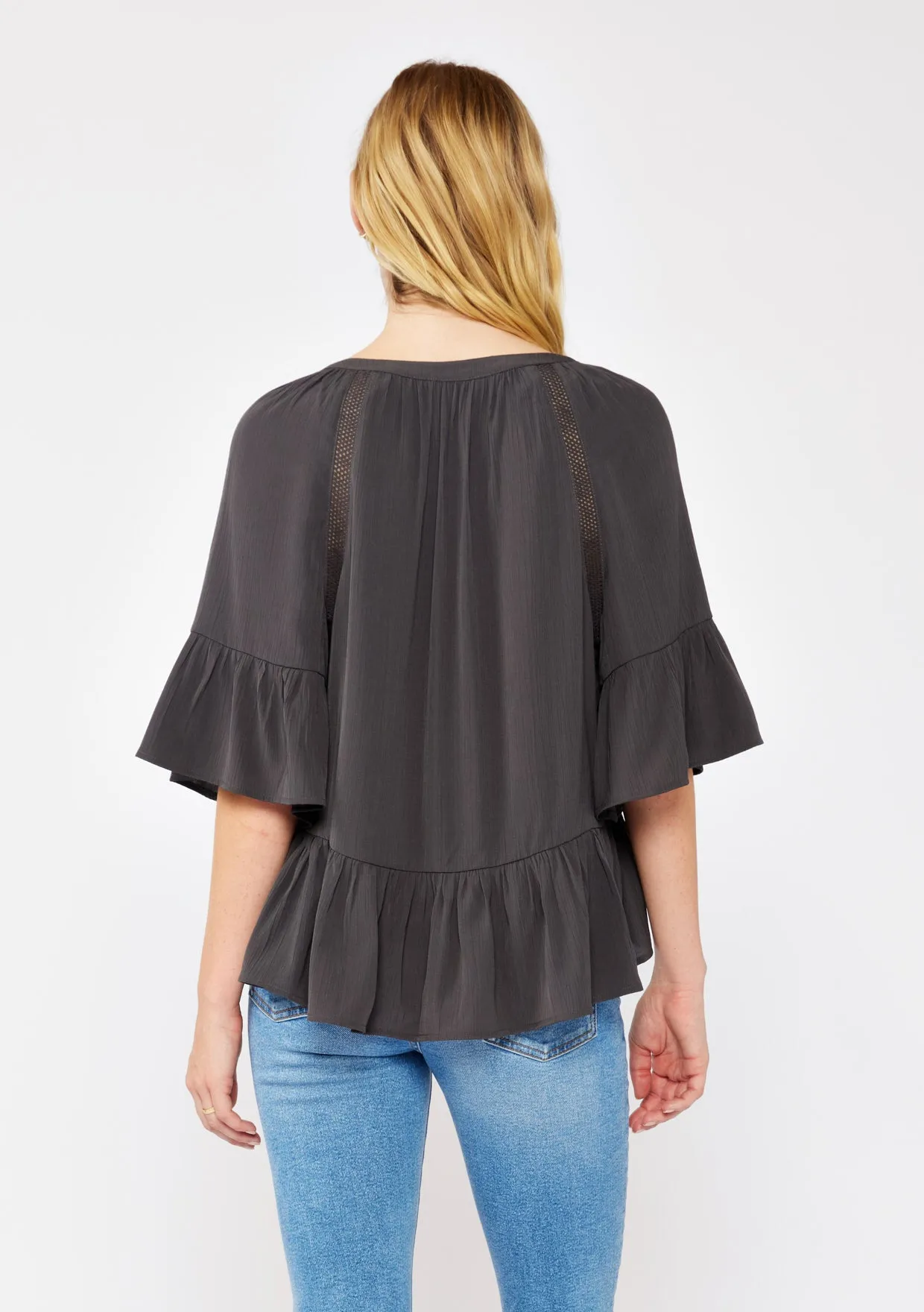 Split Neck Peplum Top