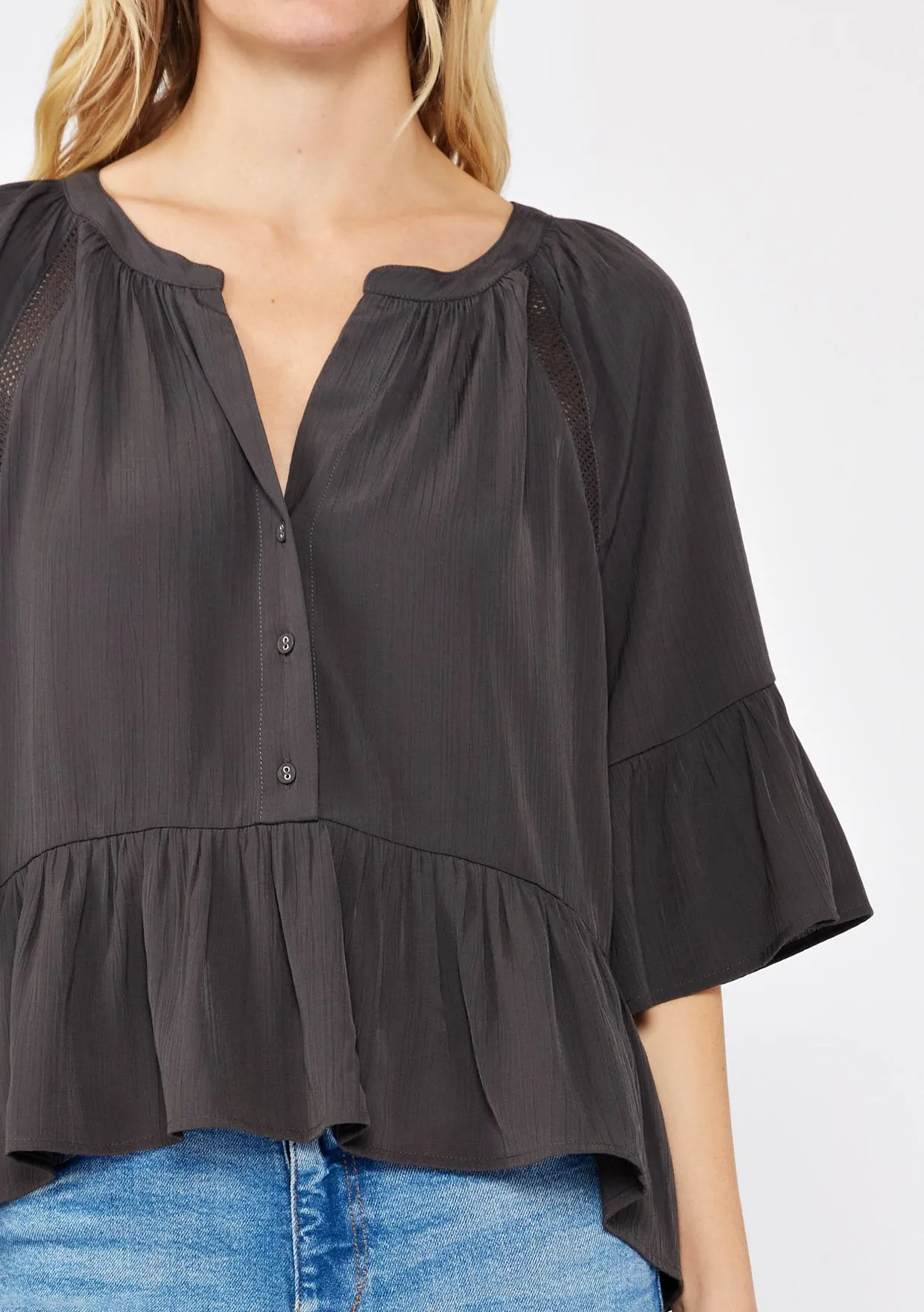 Split Neck Peplum Top