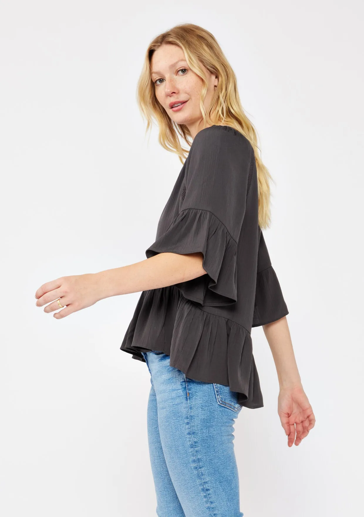 Split Neck Peplum Top