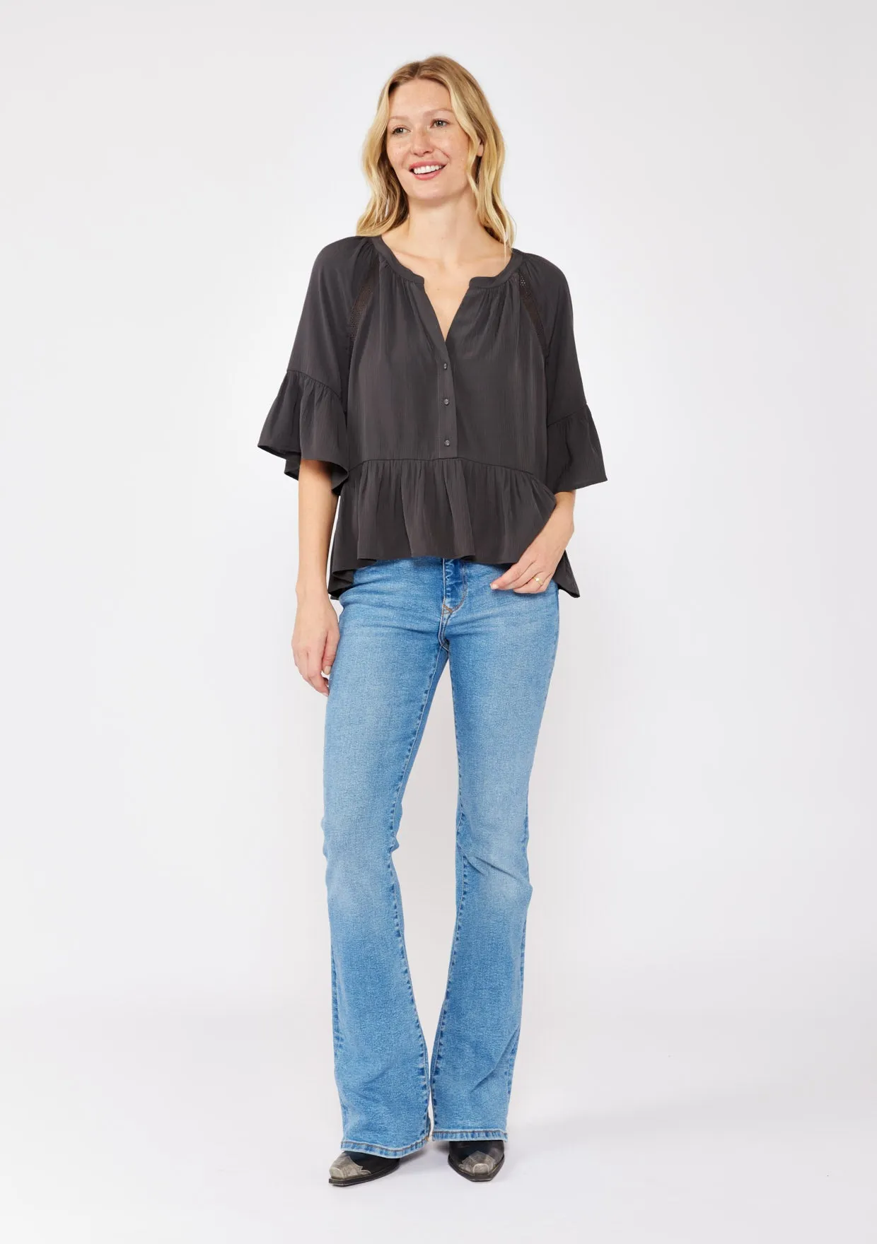 Split Neck Peplum Top