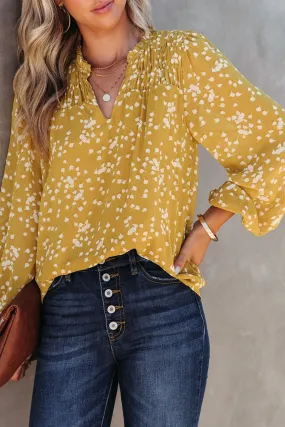 Split Neck Printed Crinkled Blouse