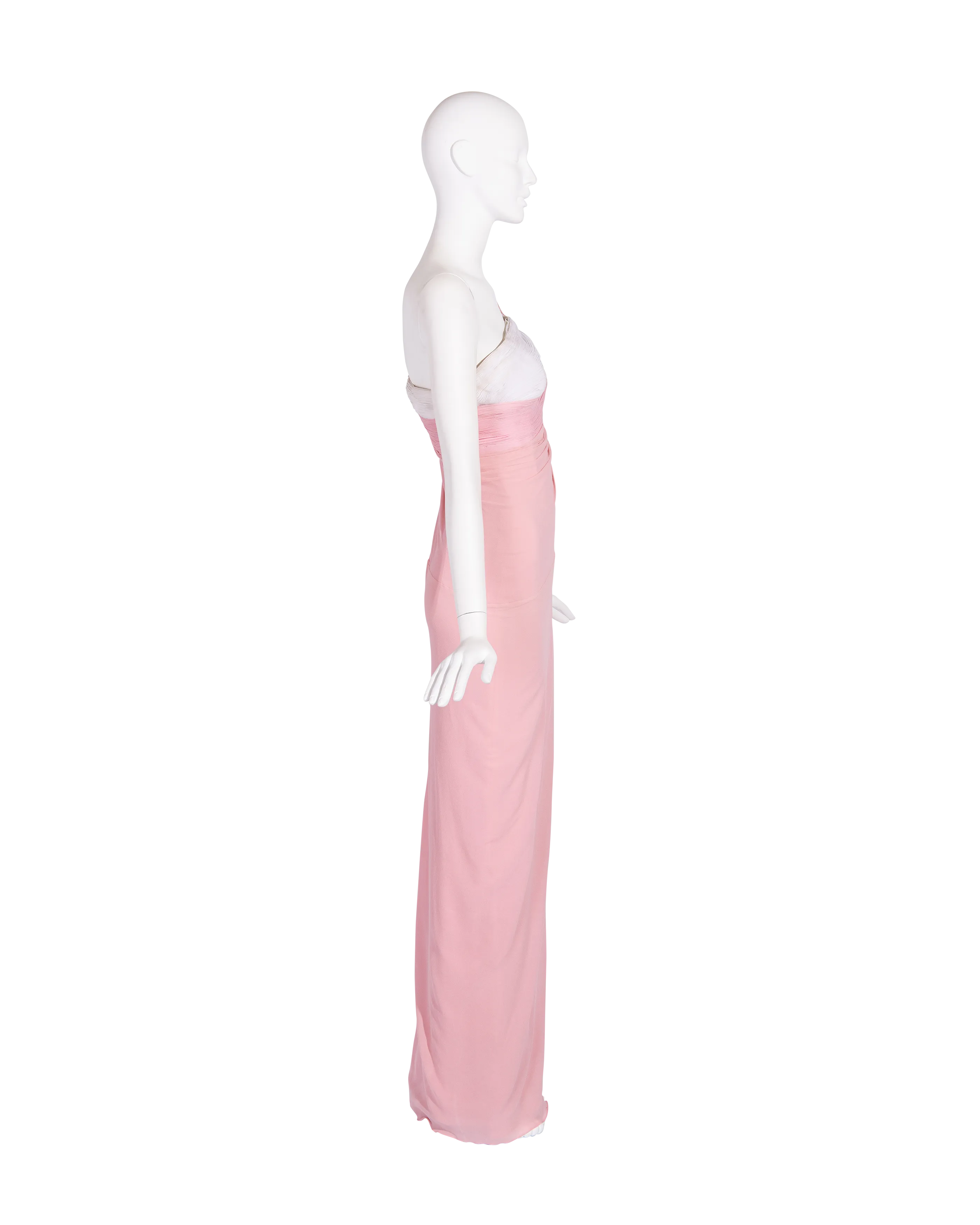 S/S 1963 Haute Couture Hand-Pleated One-Shoulder Pink and Cream Gown