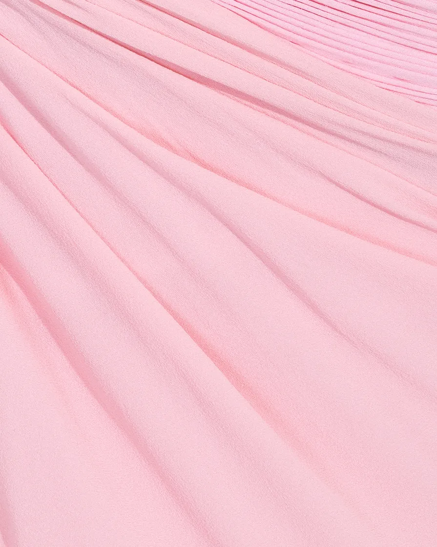 S/S 1963 Haute Couture Hand-Pleated One-Shoulder Pink and Cream Gown