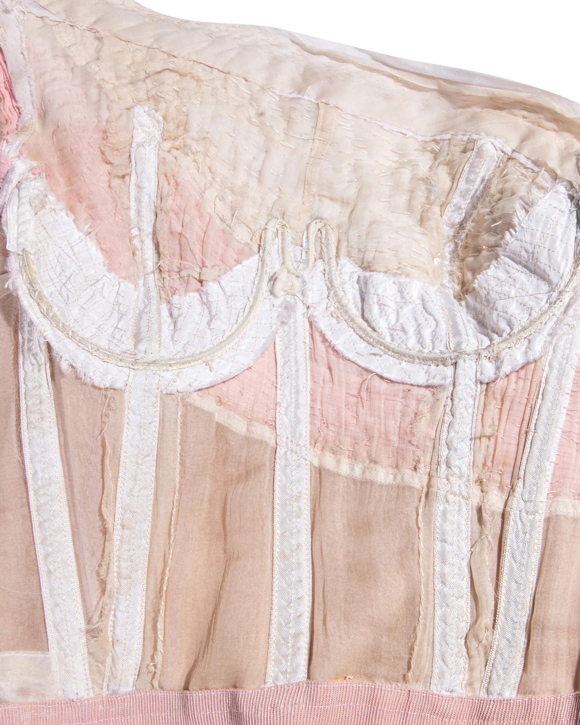 S/S 1963 Haute Couture Hand-Pleated One-Shoulder Pink and Cream Gown